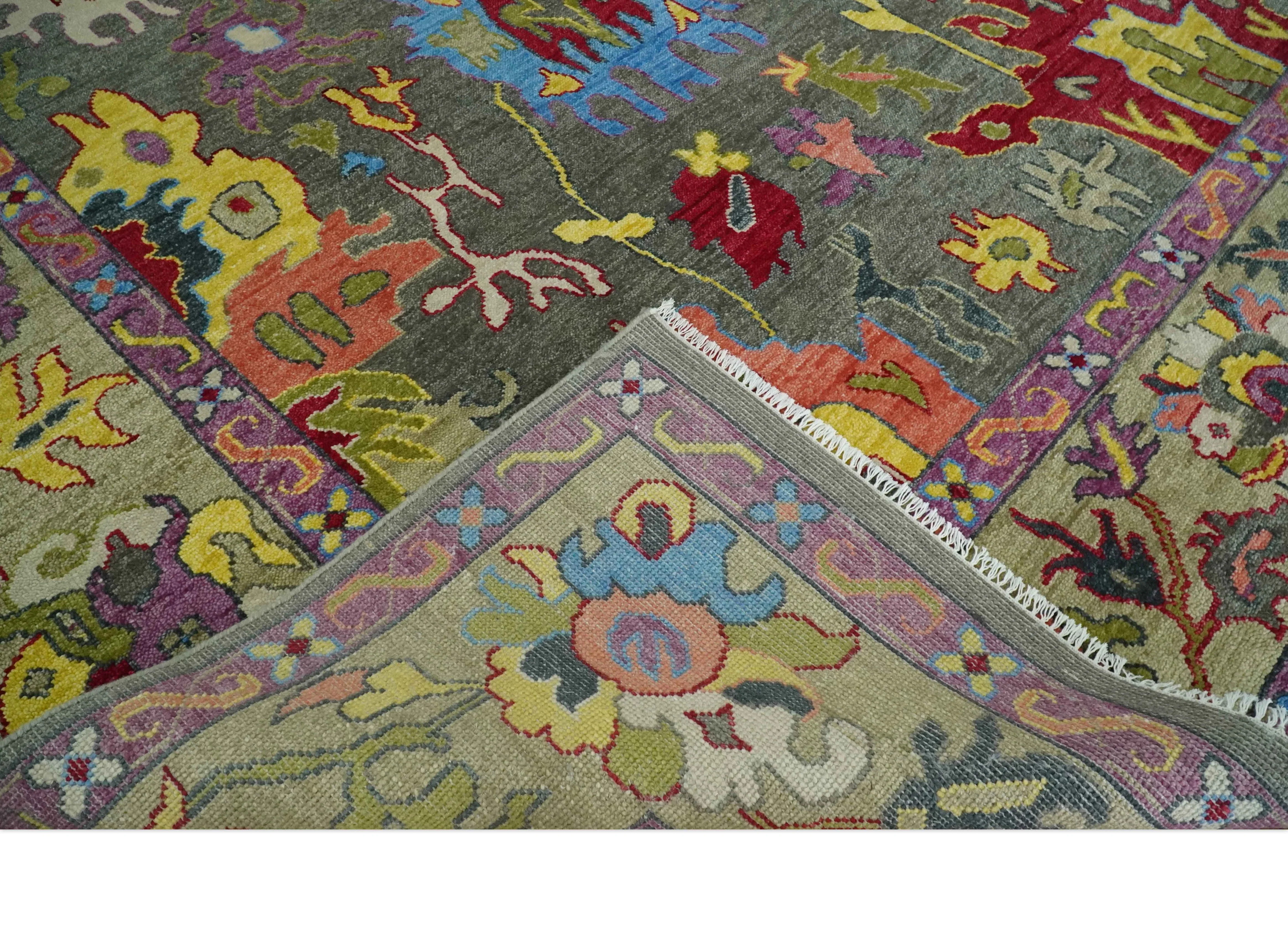 10x14 Wool Traditional Persian Gray and Olive Vibrant Colorful Hand knotted Oushak Area Rug | TRDCP10501014S - Image 6
