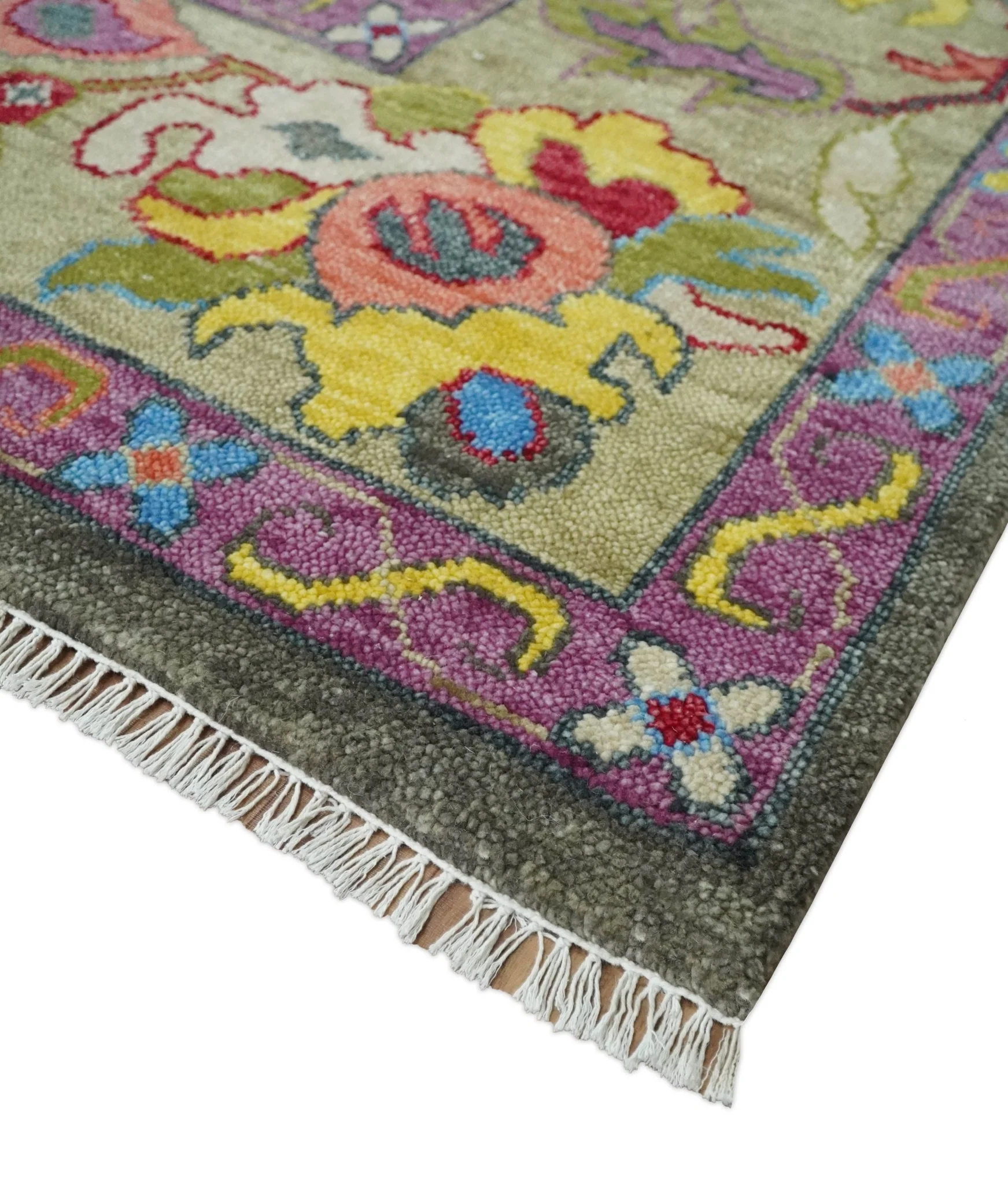 10x14 Wool Traditional Persian Gray and Olive Vibrant Colorful Hand knotted Oushak Area Rug | TRDCP10501014S - Image 8