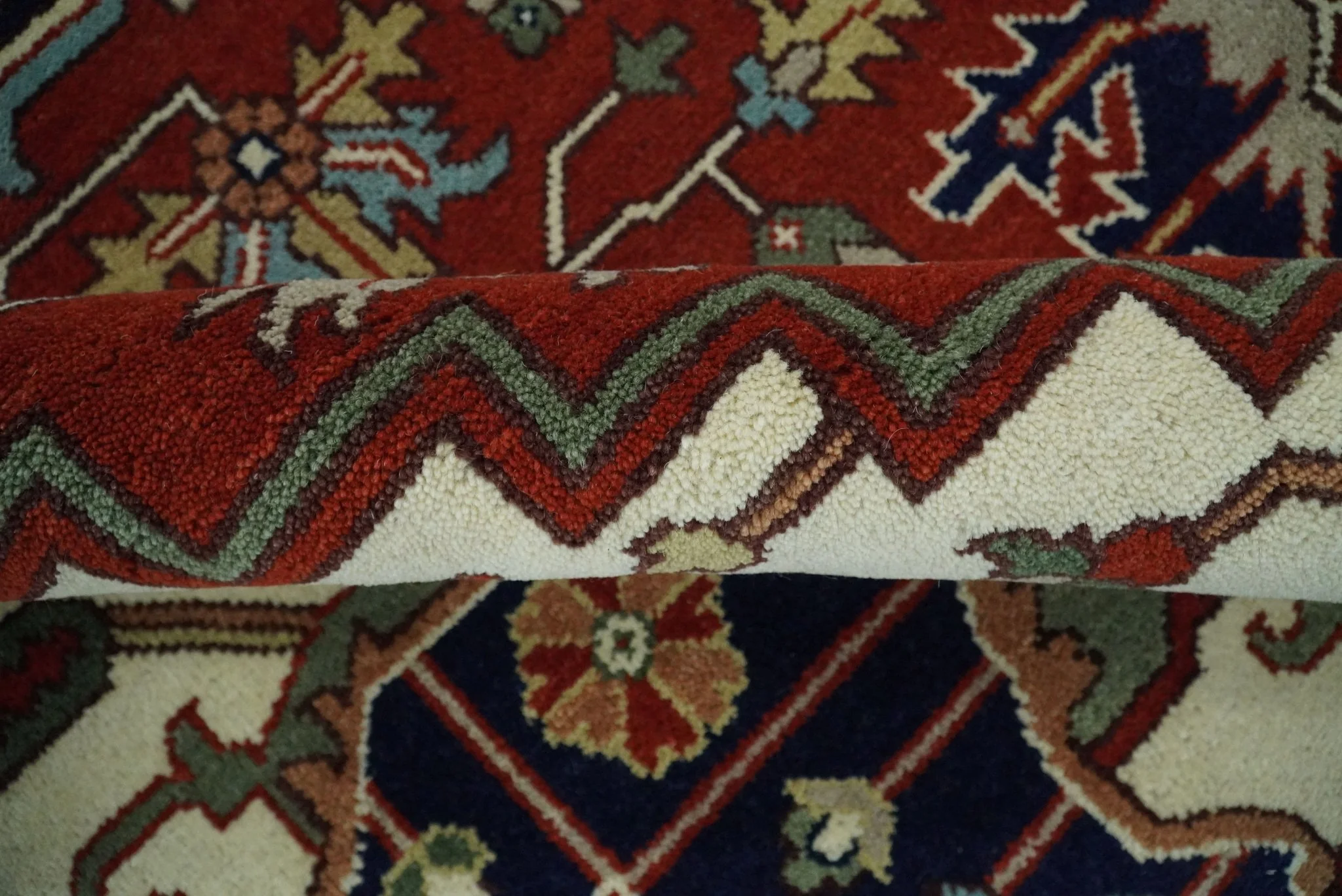 12x15 Hand Knotted Red and Ivory Traditional Heriz Serapi Antique Wool Rug | TRDCP4251215 - Image 10