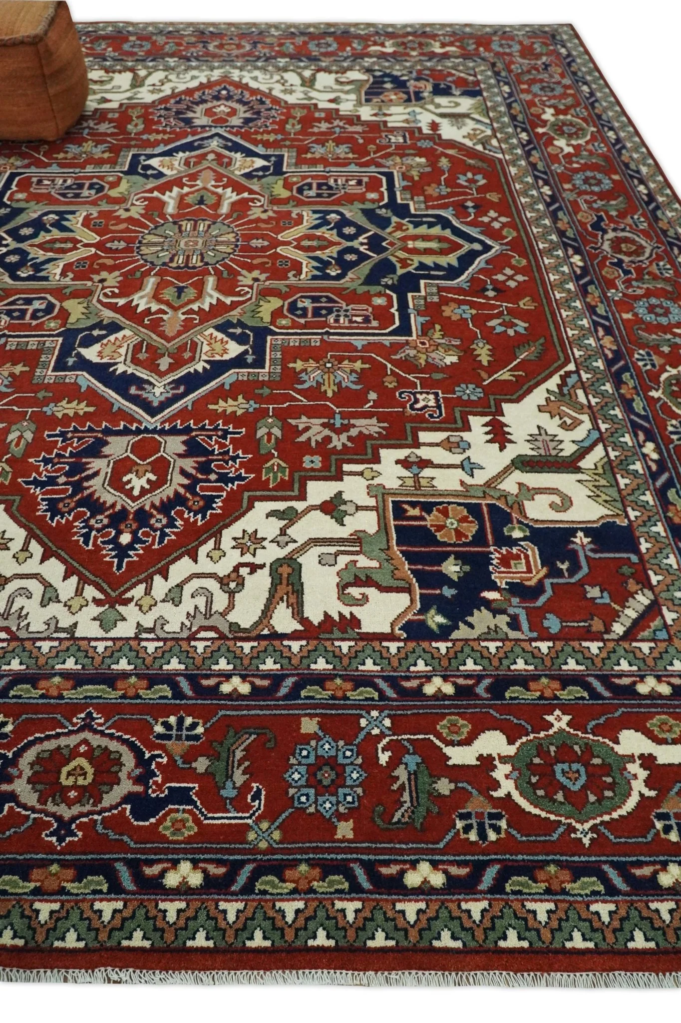 12x15 Hand Knotted Red and Ivory Traditional Heriz Serapi Antique Wool Rug | TRDCP4251215 - Image 3