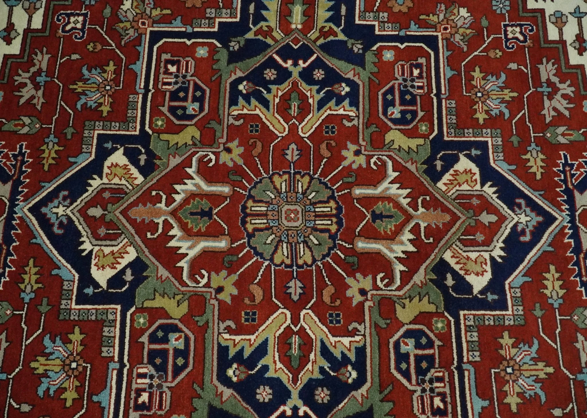 12x15 Hand Knotted Red and Ivory Traditional Heriz Serapi Antique Wool Rug | TRDCP4251215 - Image 5