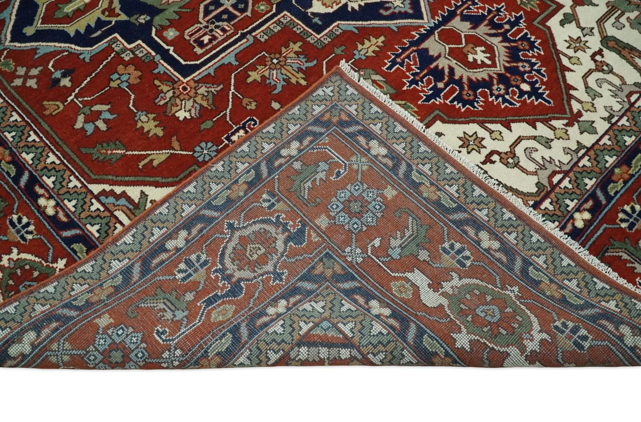 12x15 Hand Knotted Red and Ivory Traditional Heriz Serapi Antique Wool Rug | TRDCP4251215 - Image 9