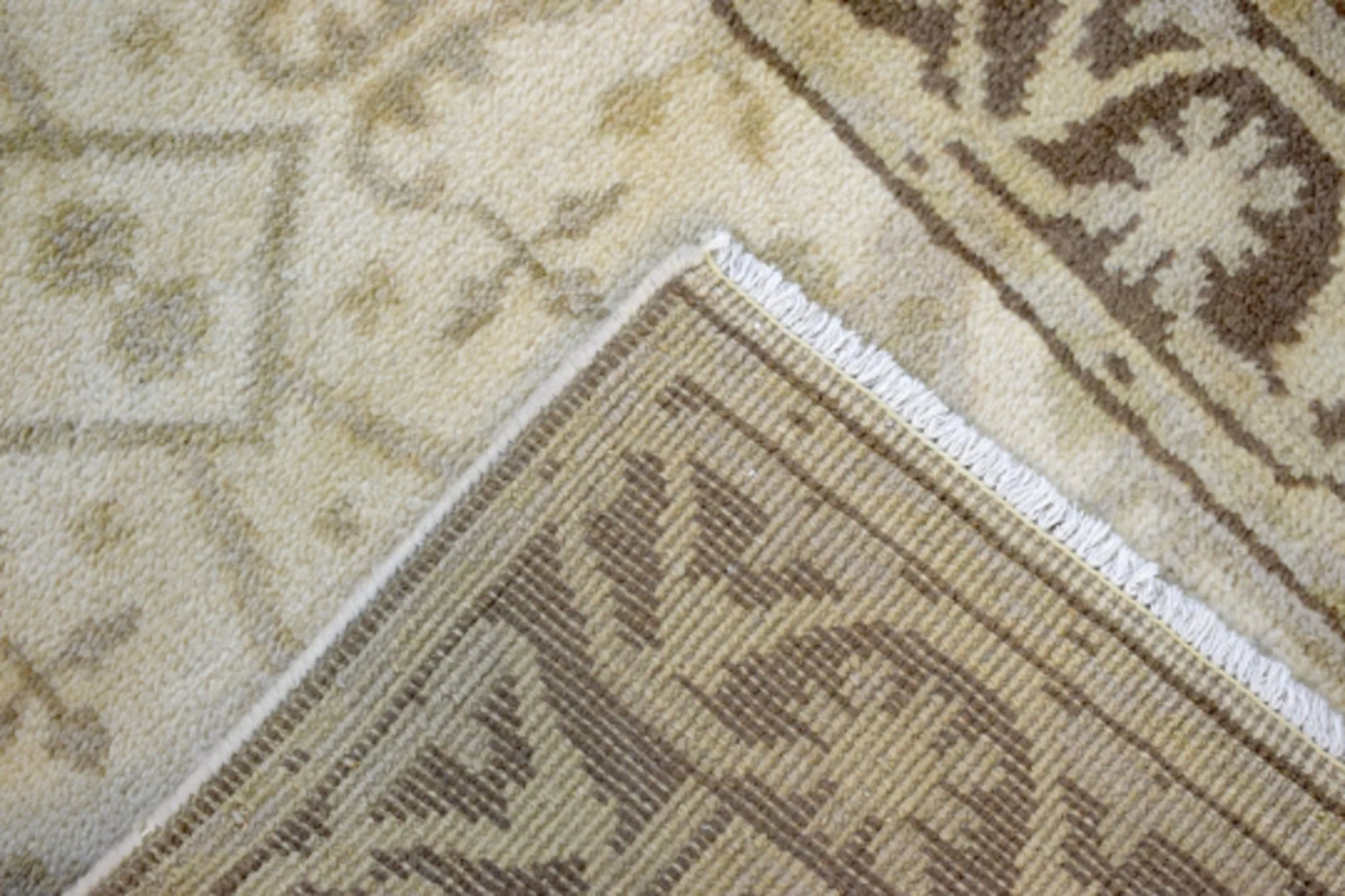 Hand Knotted Beige and Brown Antique Oushak Wool Runner Rug - Image 3