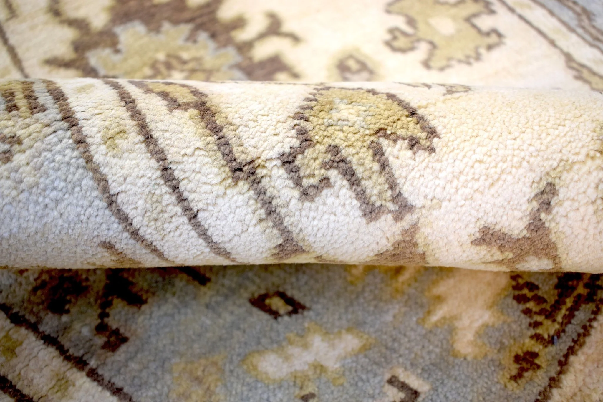 Hand Knotted Beige and Blue Antique Oushak Wool Runner Rug - Image 8
