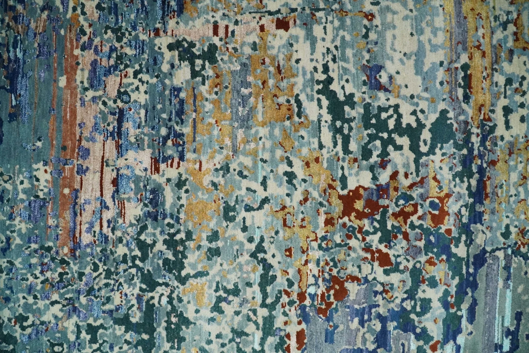 2.6x10 Fine Hand Knotted Blue Modern Abstract Wool and Silk Runner Area Rug | AGR12 - Image 11