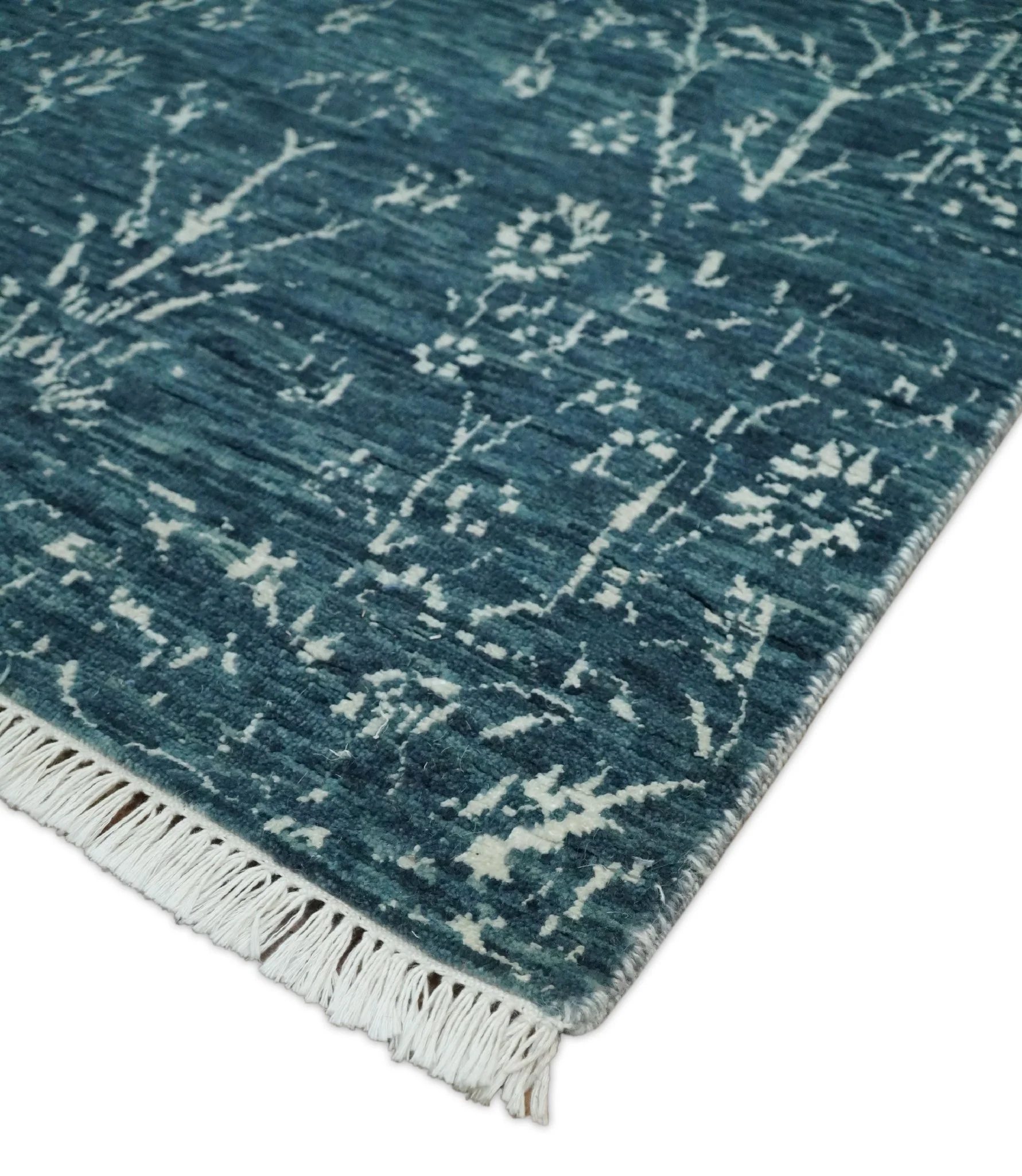 2.6x10 Fine Hand Knotted White and Blue Traditional Vintage Persian Style Antique Wool Rug | AGR23 - Image 3