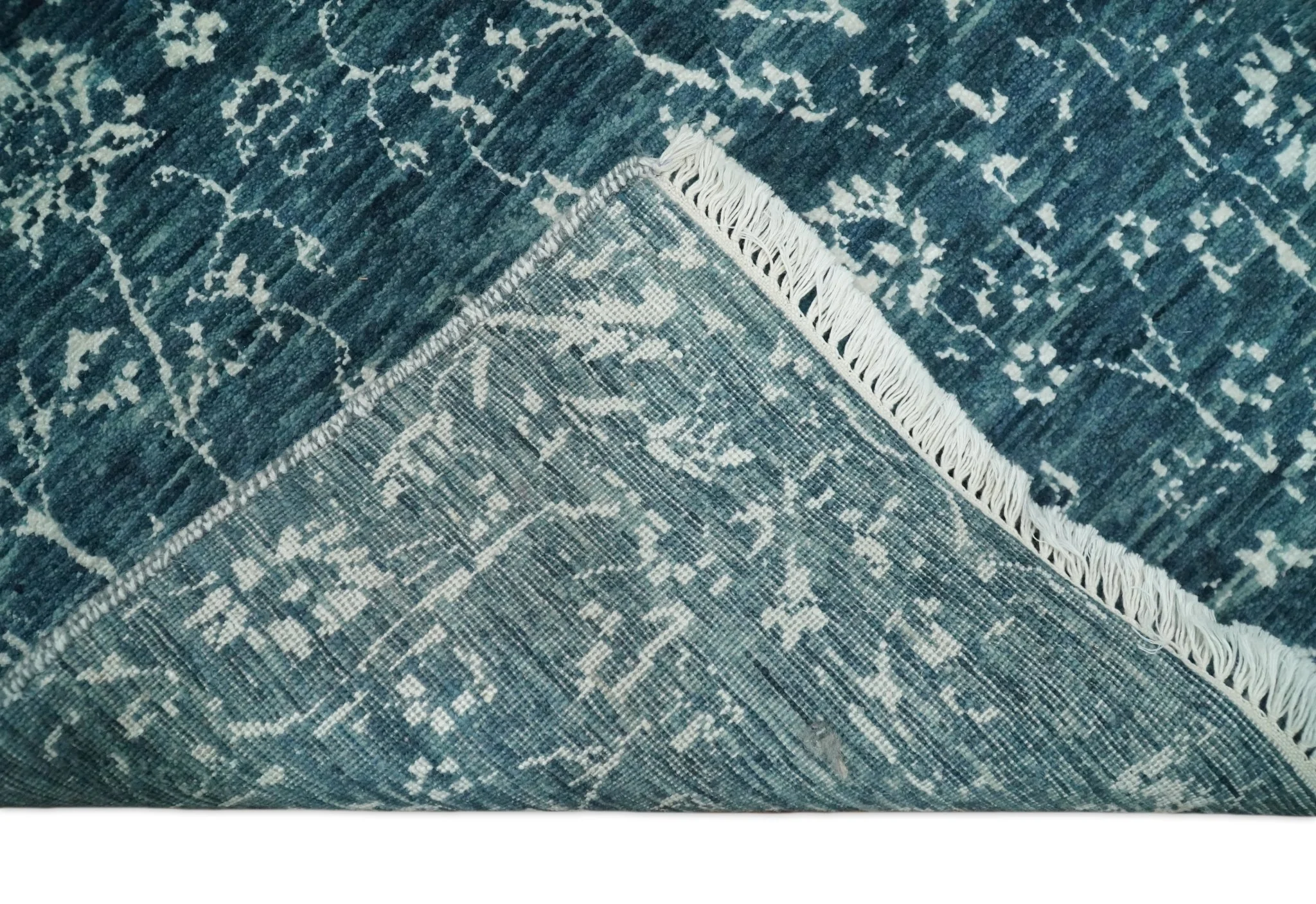 2.6x10 Fine Hand Knotted White and Blue Traditional Vintage Persian Style Antique Wool Rug | AGR23 - Image 5