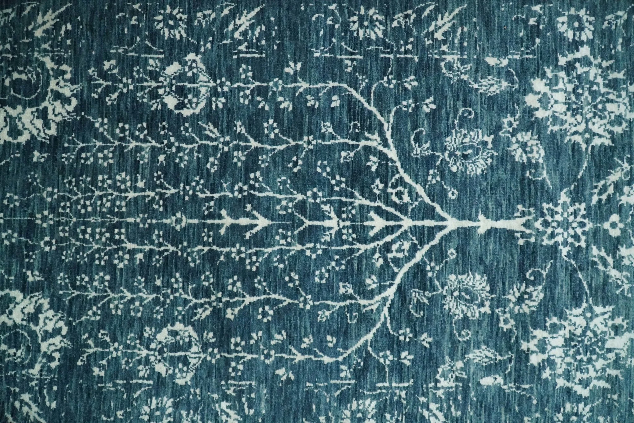2.6x10 Fine Hand Knotted White and Blue Traditional Vintage Persian Style Antique Wool Rug | AGR23 - Image 8