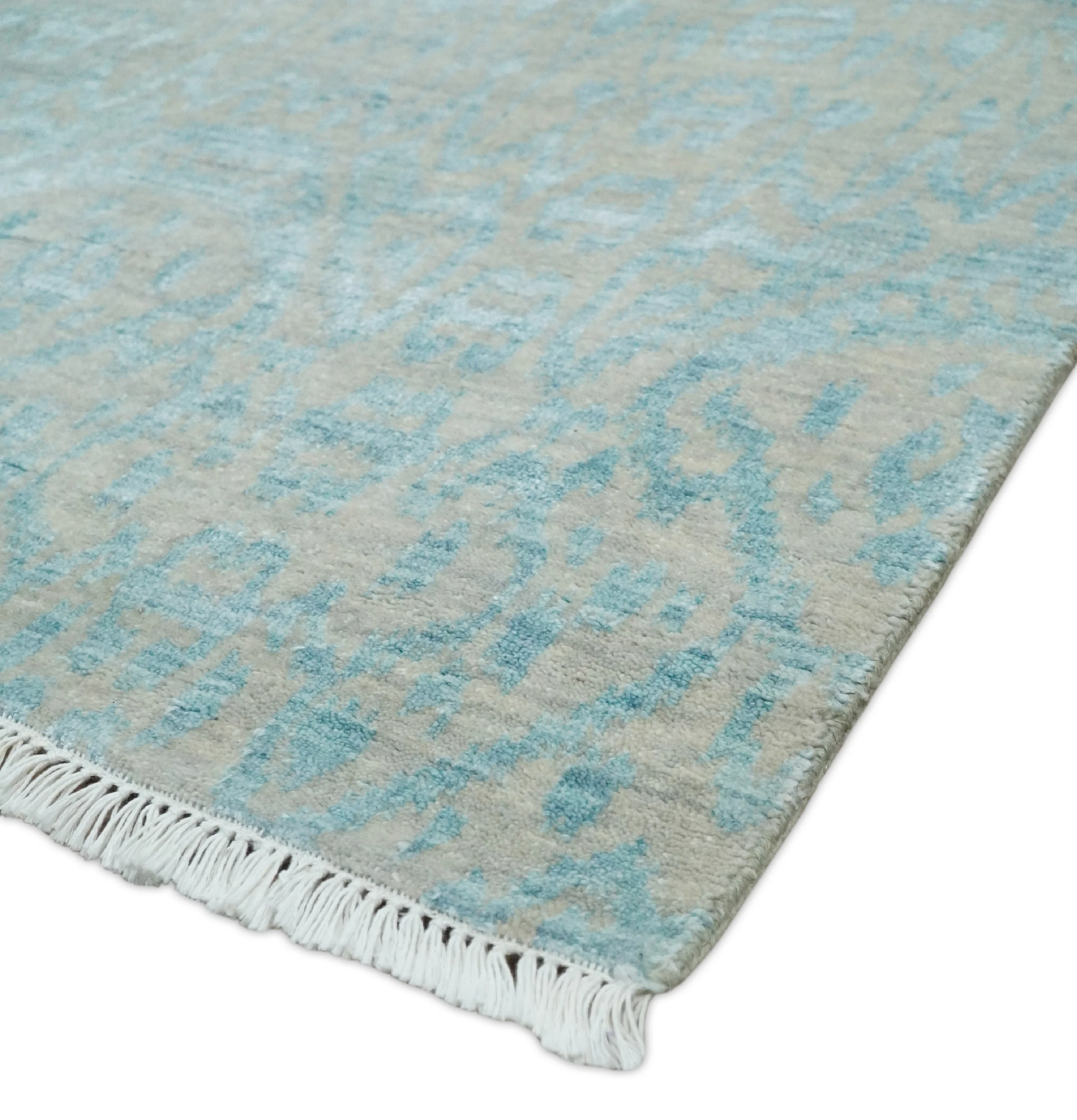 2.6x8 Fine Hand Knotted Camel and Blue Traditional Vintage Persian Style Antique Wool and Silk Rug | AGR26 - Image 3