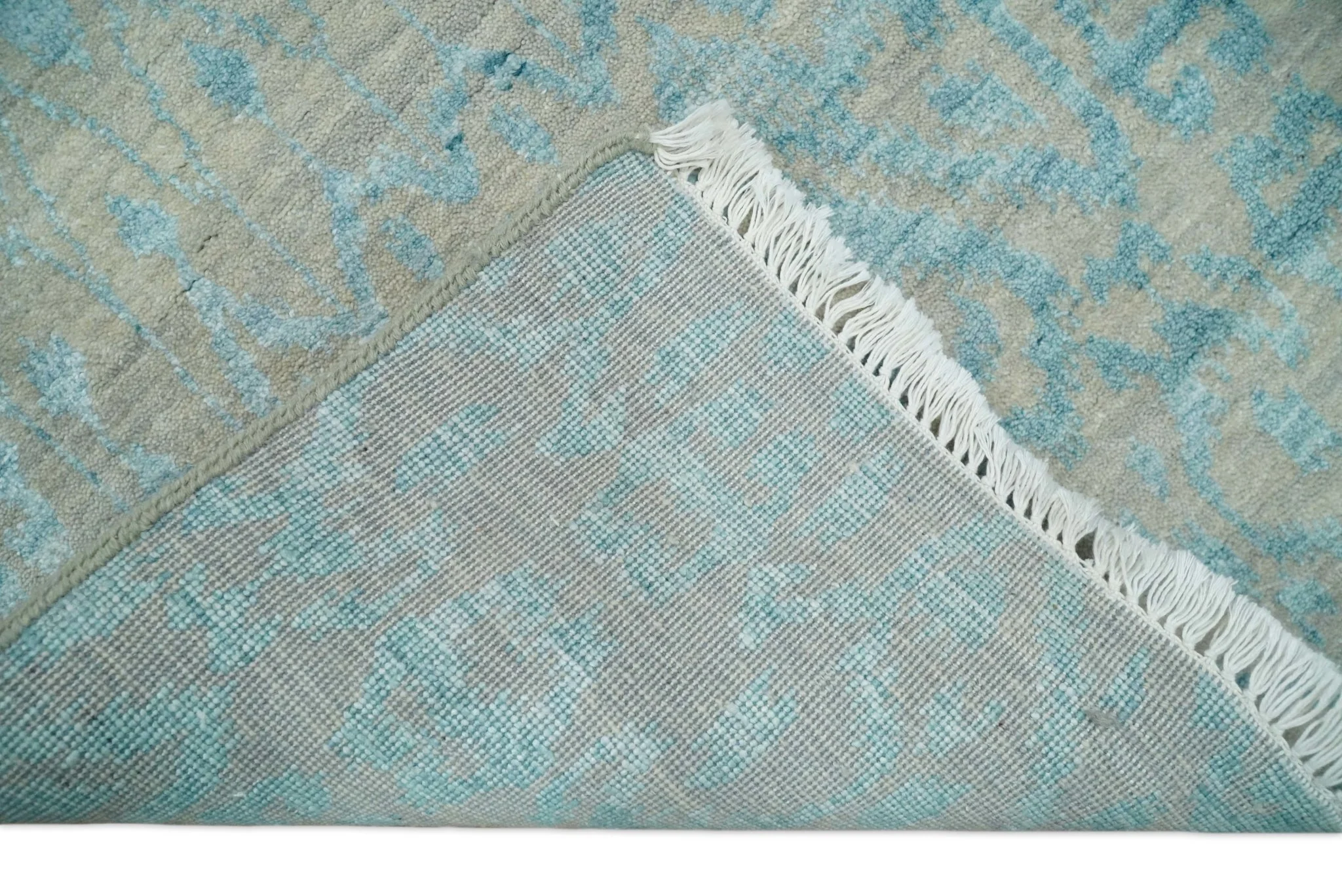 2.6x8 Fine Hand Knotted Camel and Blue Traditional Vintage Persian Style Antique Wool and Silk Rug | AGR26 - Image 4