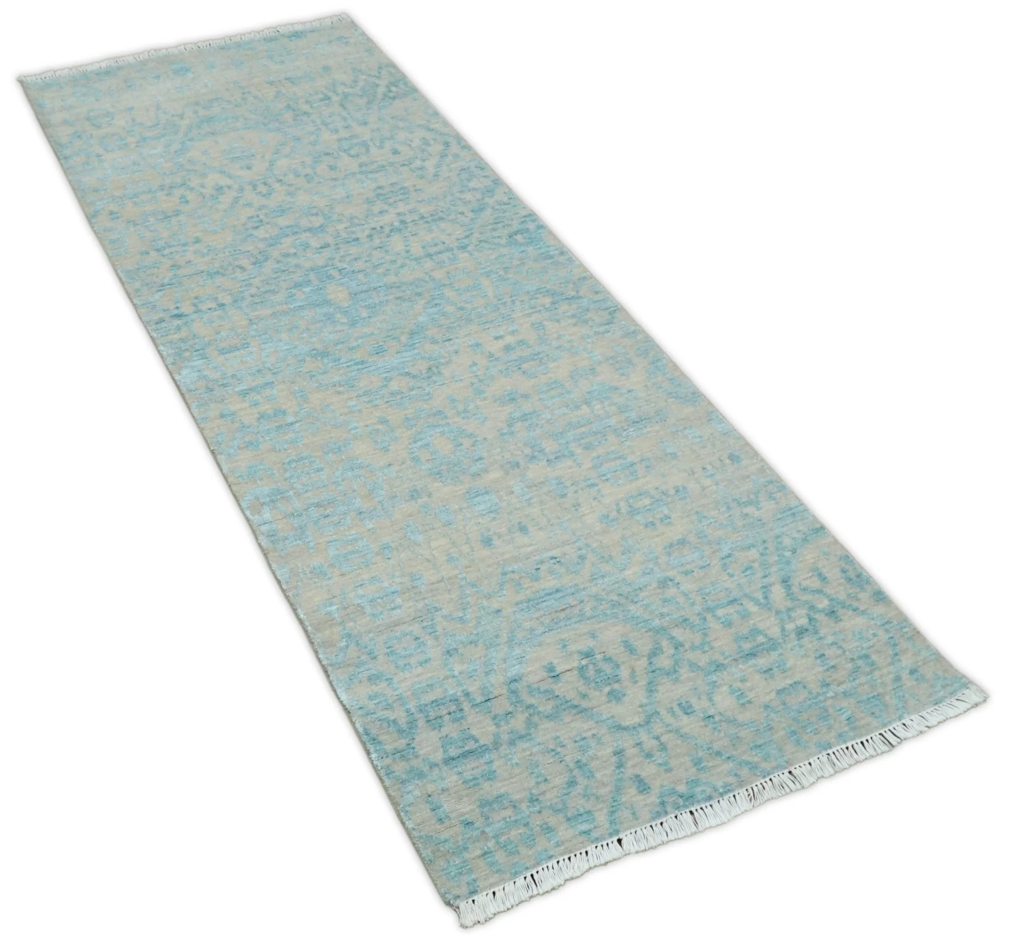 2.6x8 Fine Hand Knotted Camel and Blue Traditional Vintage Persian Style Antique Wool and Silk Rug | AGR26 - Image 6