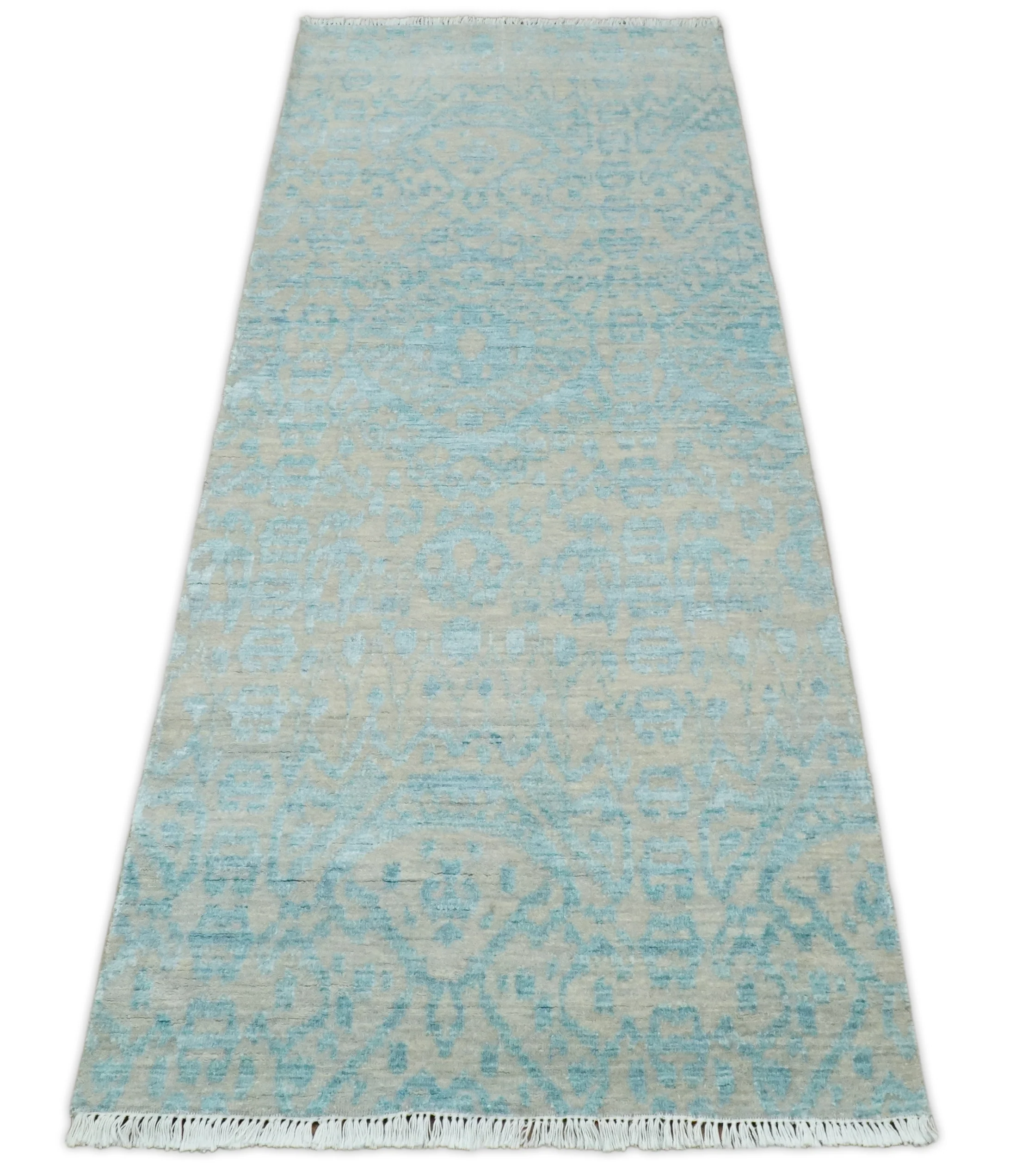 2.6x8 Fine Hand Knotted Camel and Blue Traditional Vintage Persian Style Antique Wool and Silk Rug | AGR26 - Image 7
