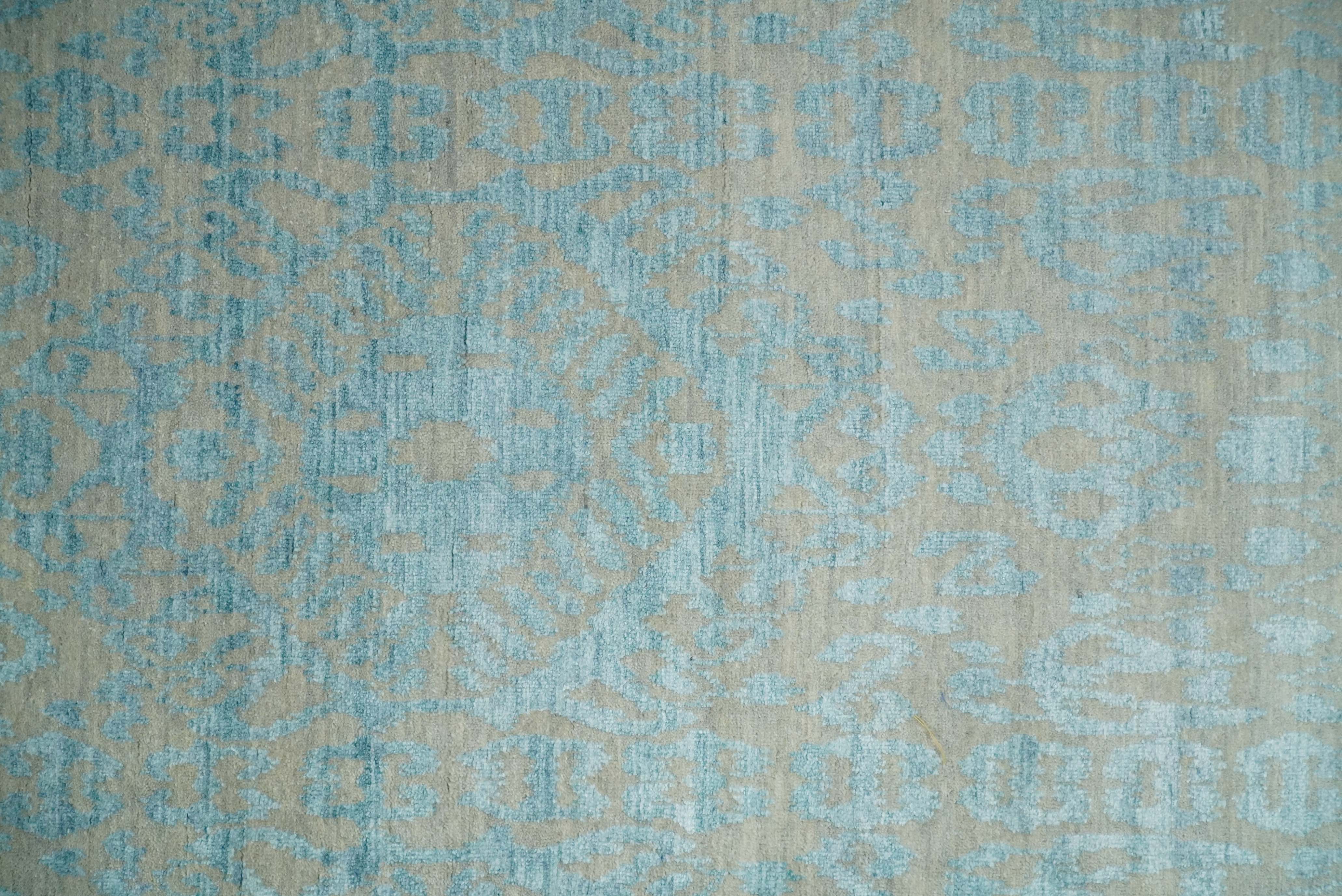 2.6x8 Fine Hand Knotted Camel and Blue Traditional Vintage Persian Style Antique Wool and Silk Rug | AGR26 - Image 9