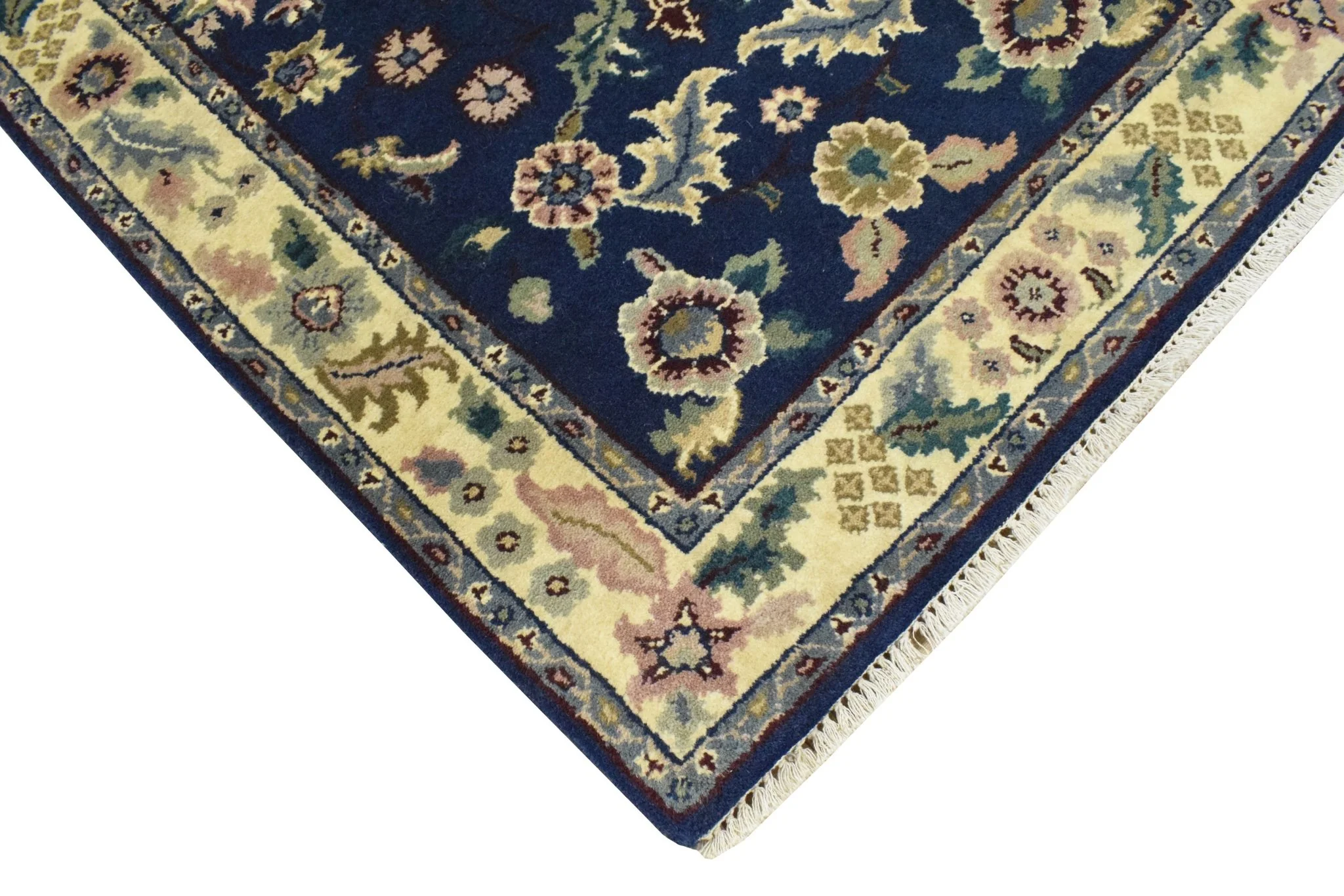 2.6x8 Blue and Beige Fine Runner Hand Knotted Area Rug | Floral Design Made with Fine Wool - Image 3