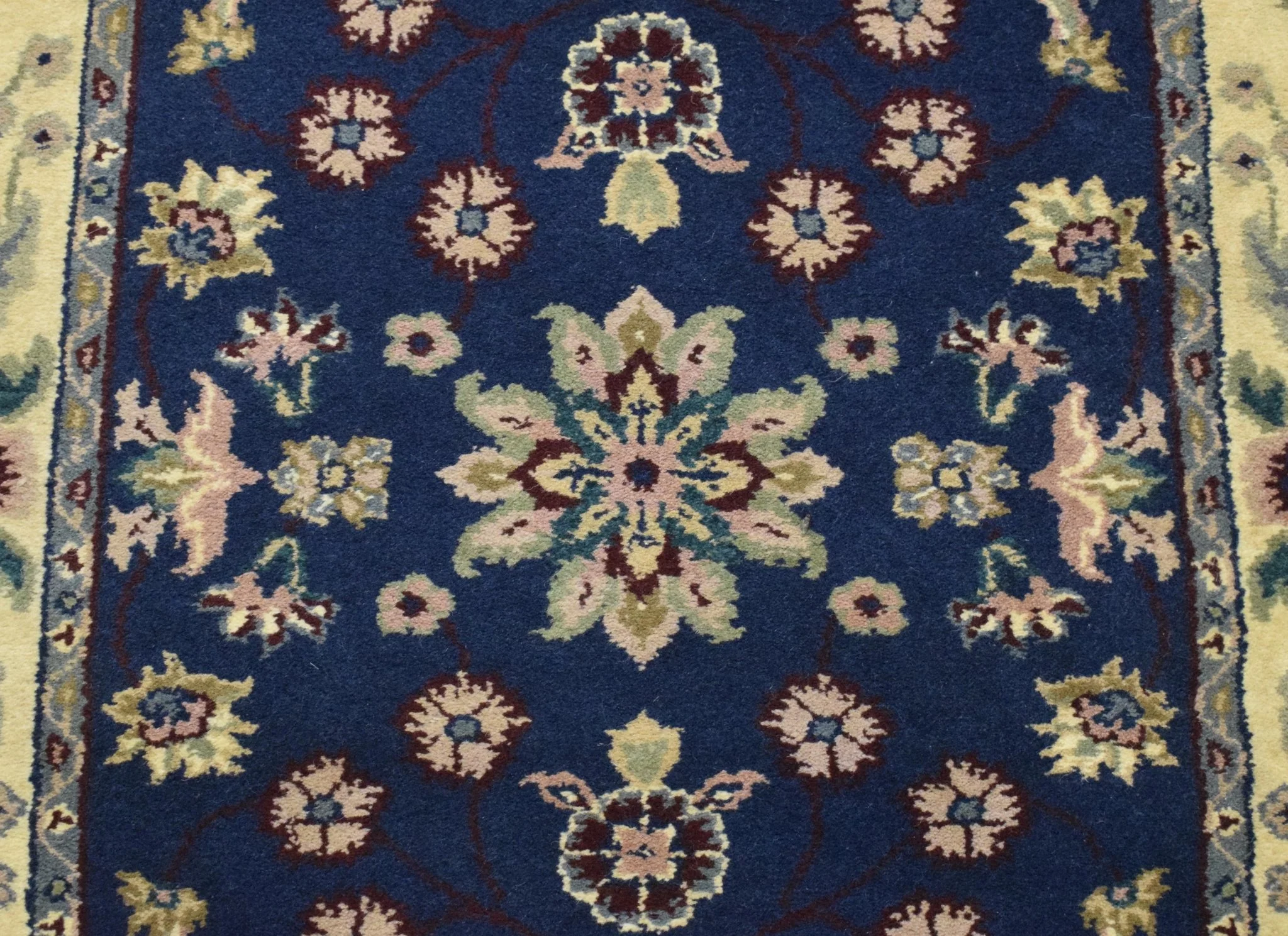 2.6x8 Blue and Beige Fine Runner Hand Knotted Area Rug | Floral Design Made with Fine Wool - Image 4