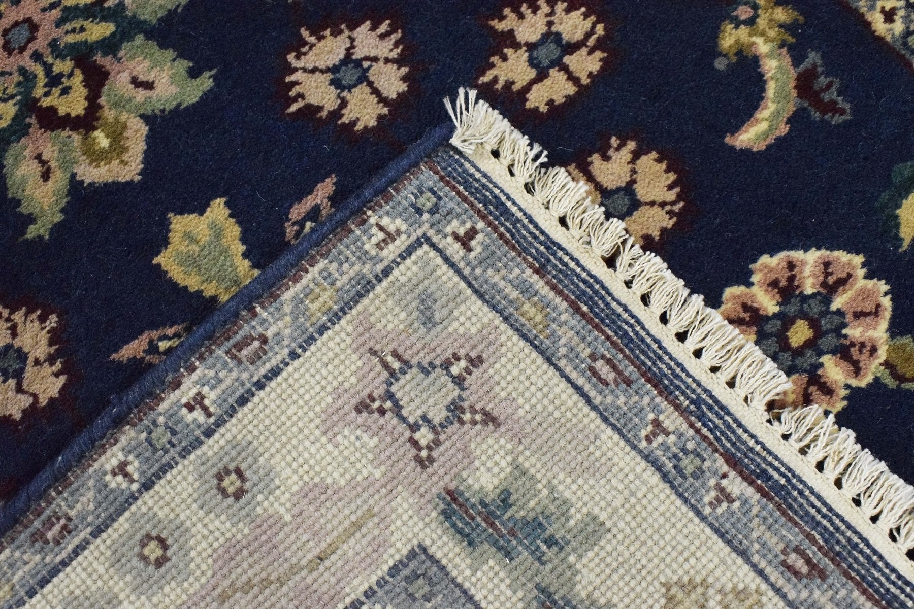 2.6x8 Blue and Beige Fine Runner Hand Knotted Area Rug | Floral Design Made with Fine Wool - Image 5