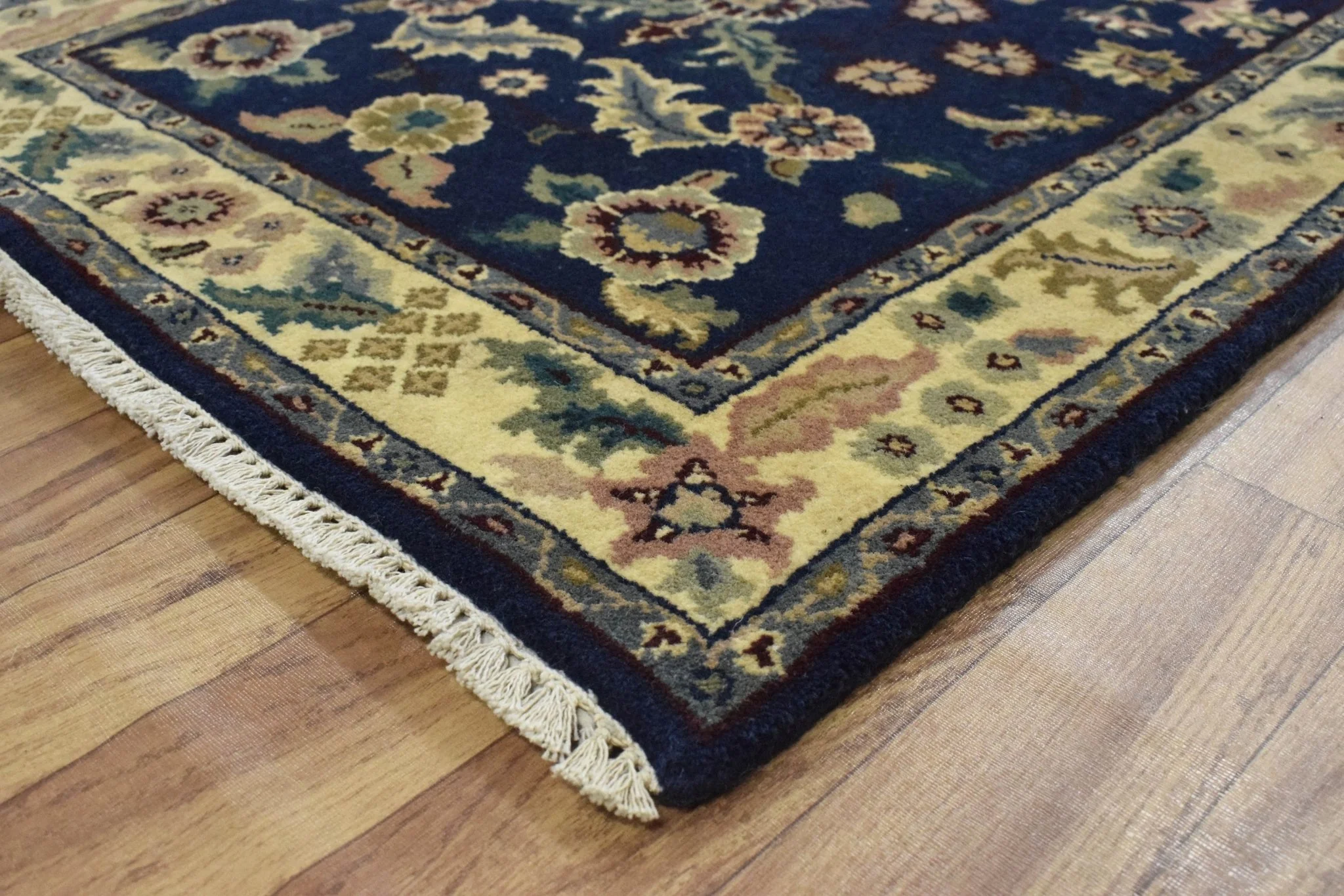 2.6x8 Blue and Beige Fine Runner Hand Knotted Area Rug | Floral Design Made with Fine Wool - Image 8