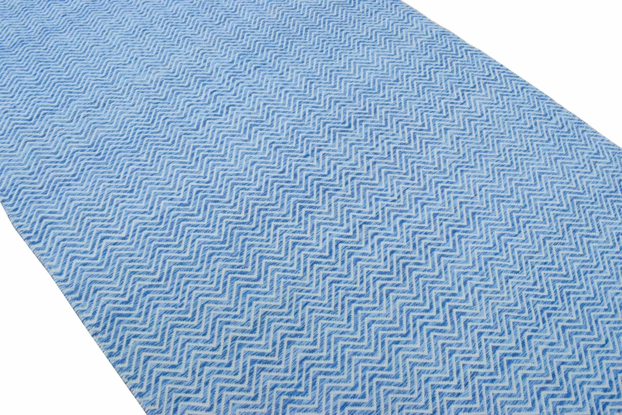 2x3, 5x8, 8x10 Dhurrie Rug, Blue Chevron Rug - Image 3