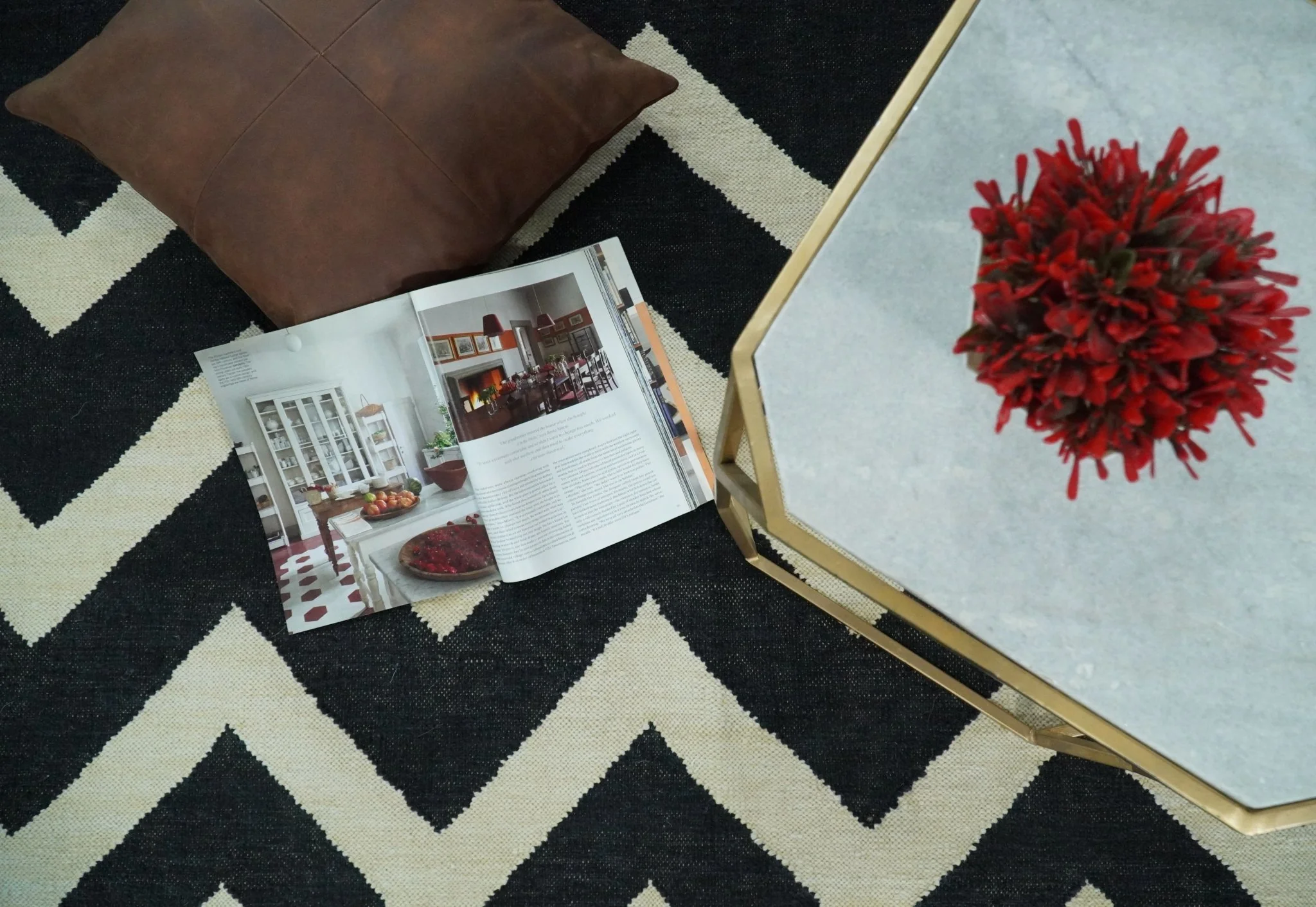Black and Beige Outdoor Safe Hand Woven Dhurrie Rug Chevron Pattern - Image 4