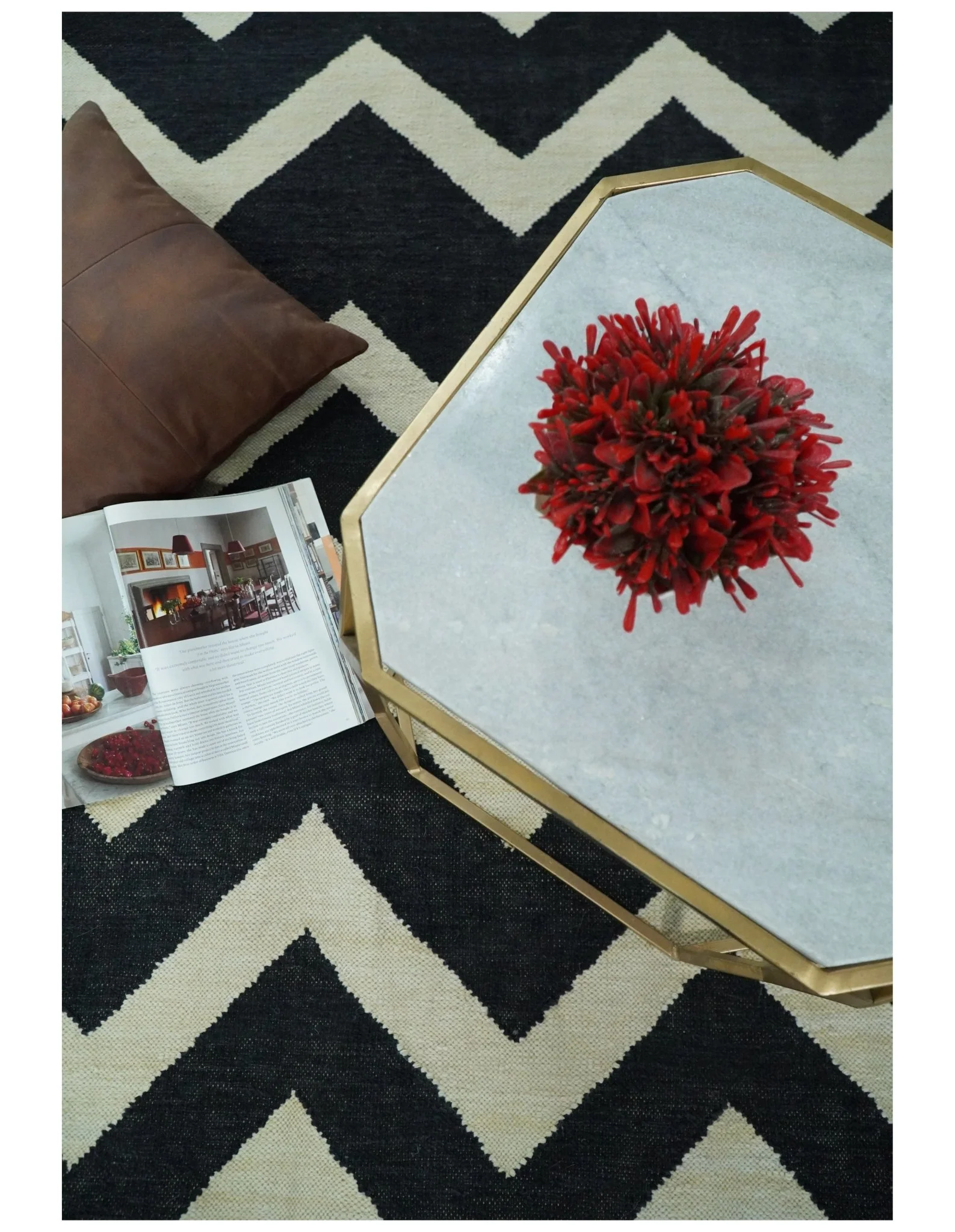 Black and Beige Outdoor Safe Hand Woven Dhurrie Rug Chevron Pattern - Image 7