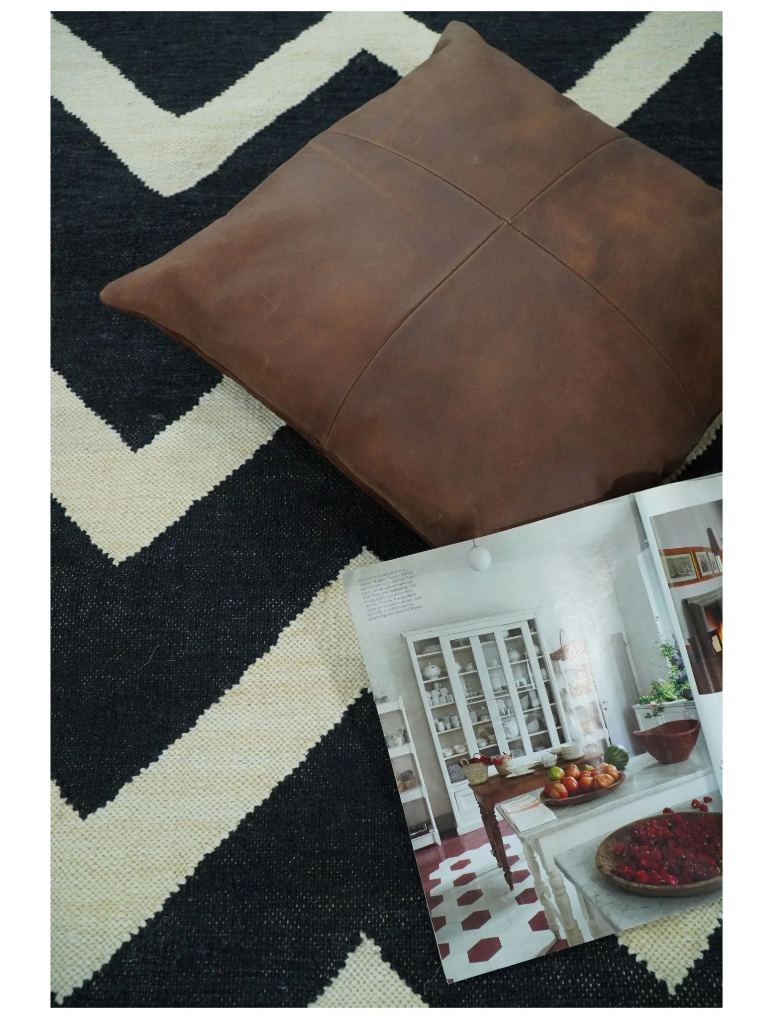 Black and Beige Outdoor Safe Hand Woven Dhurrie Rug Chevron Pattern - Image 8