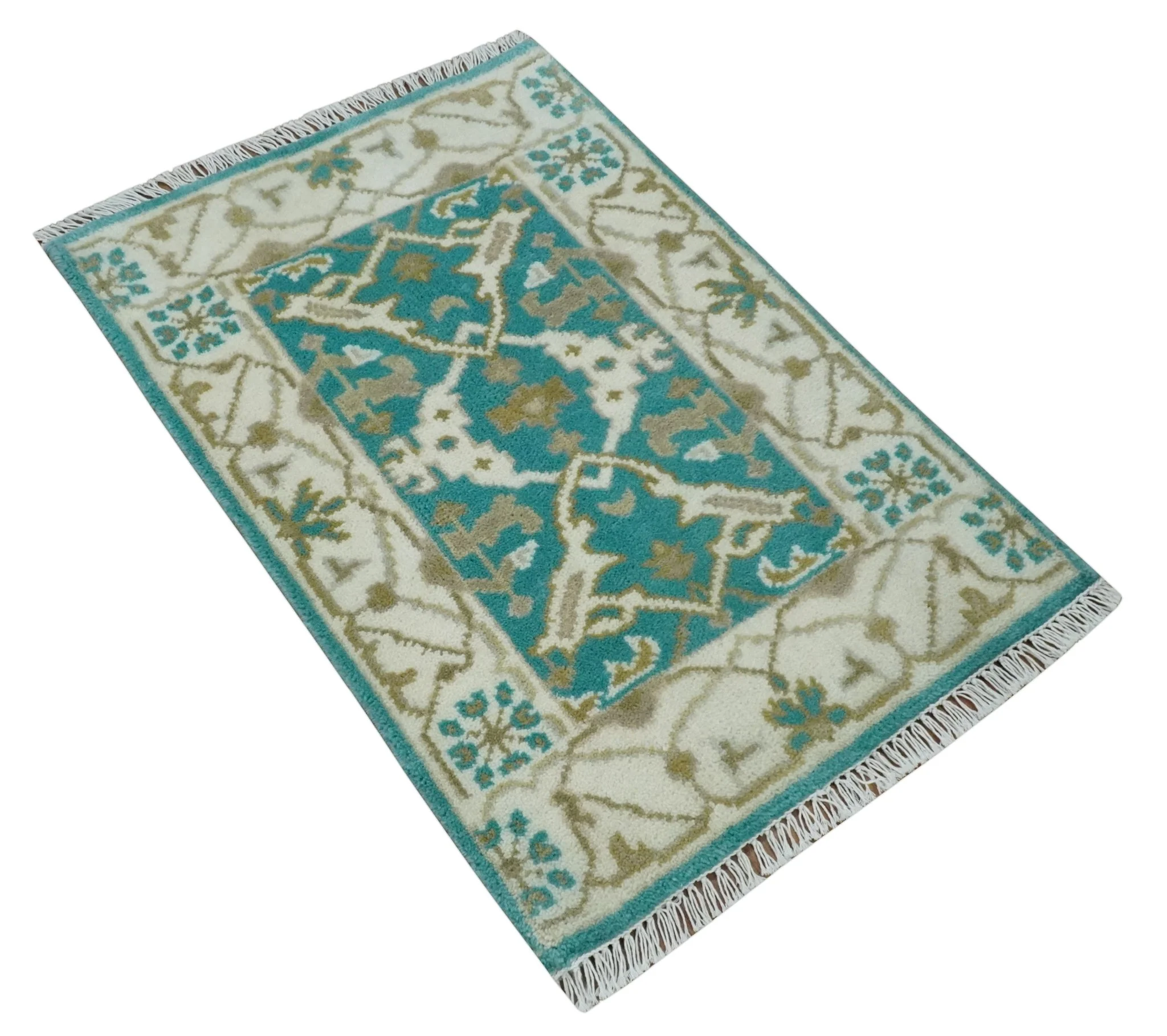Entryway 2x3 Blue and Ivory Hand Knotted Oriental Oushak  Wool Area Rug - Image 7