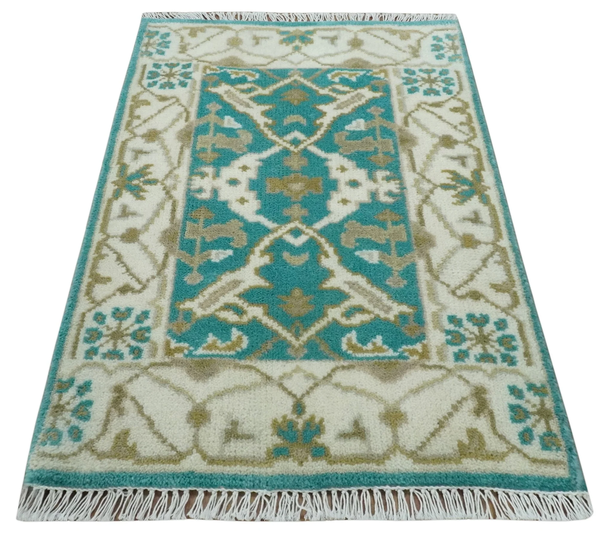 Entryway 2x3 Blue and Ivory Hand Knotted Oriental Oushak  Wool Area Rug - Image 8