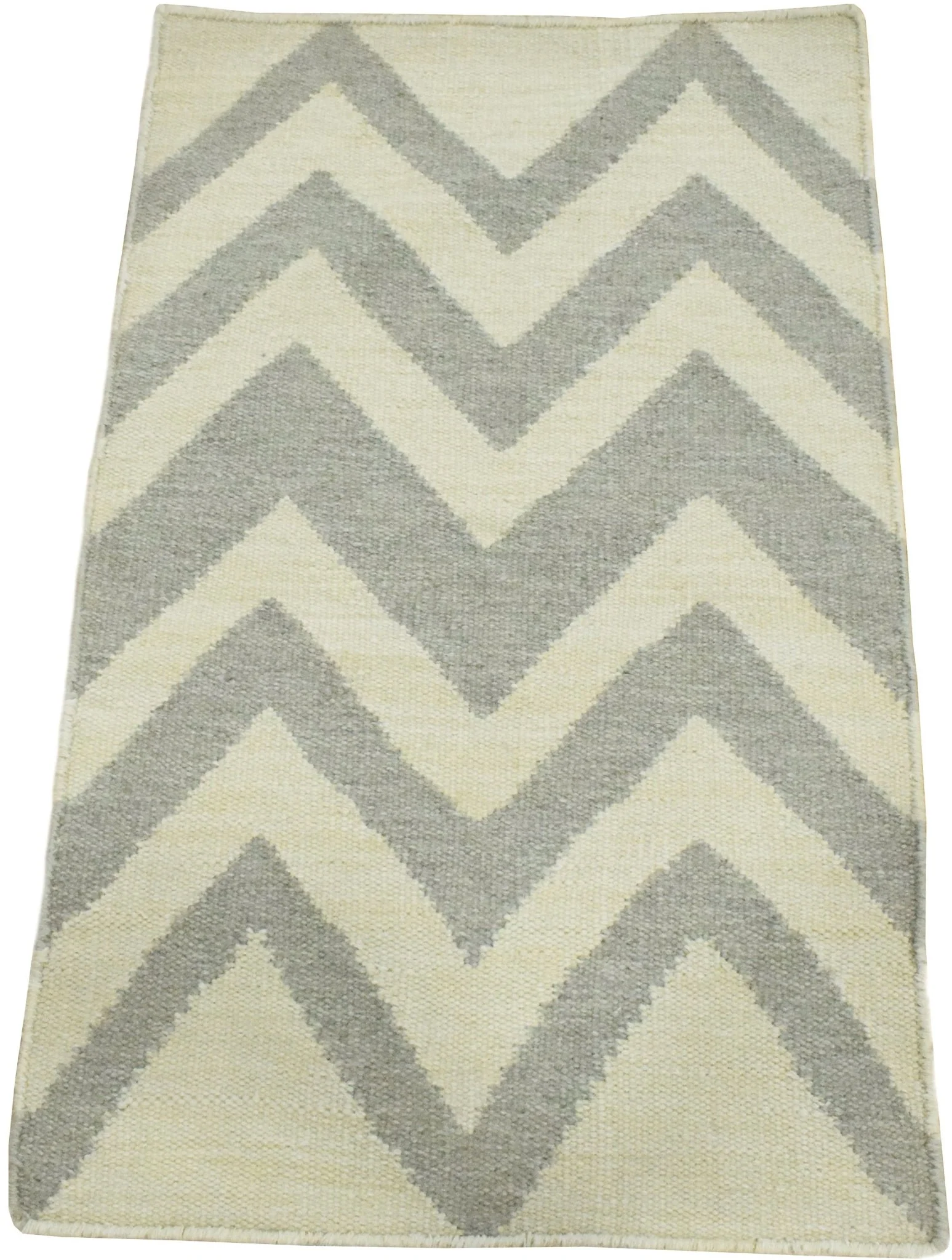 Outdoor Safe Chevron Pattern Silver and Beige Dhurrie Rug - Image 8