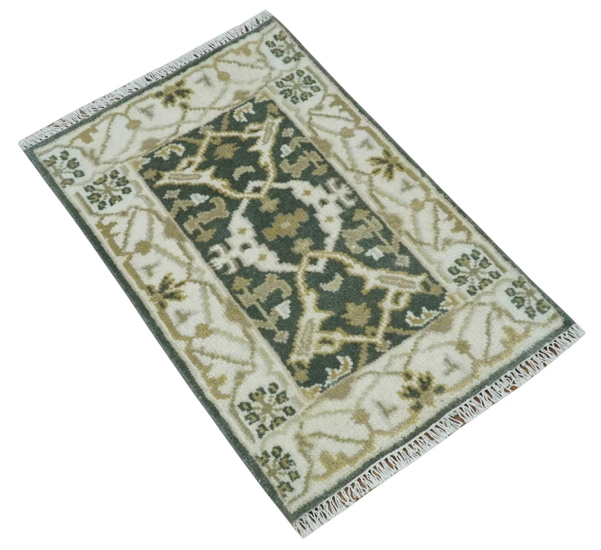 Small Entryway 2x3 Gray, Ivory and Beige Hand Knotted Oriental Oushak  Wool Area Rug - Image 8