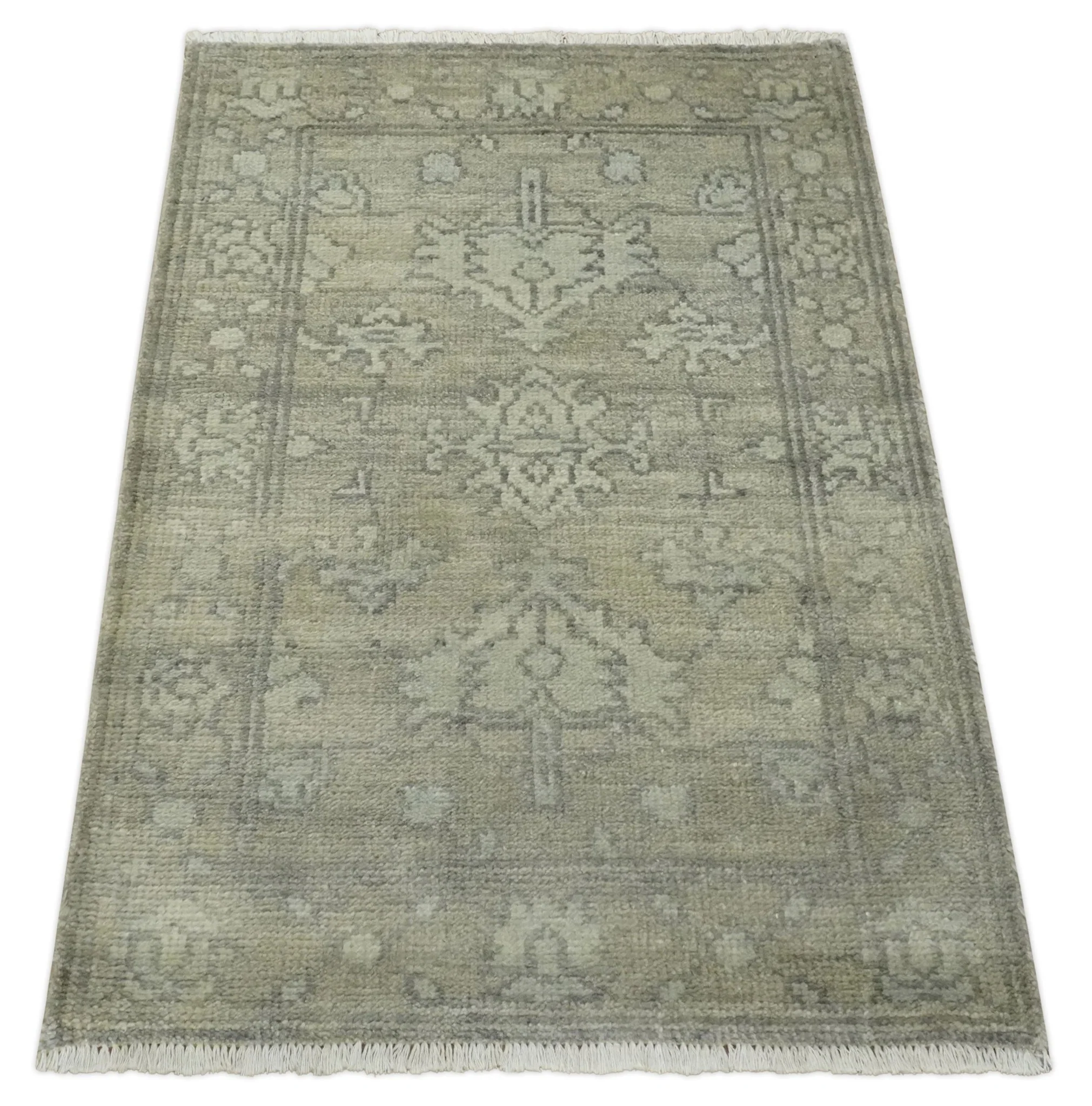 Persian Oushak 2x3 Hand Knotted Beige and Gray Traditional Wool Rug | N5423 - Image 8