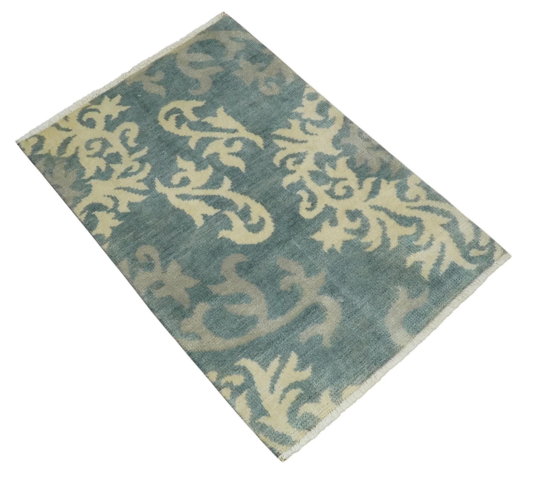 Beige and Gray 2x3 Hand Knotted Traditional Persian Oushak Wool Rug | N5923 - Image 8