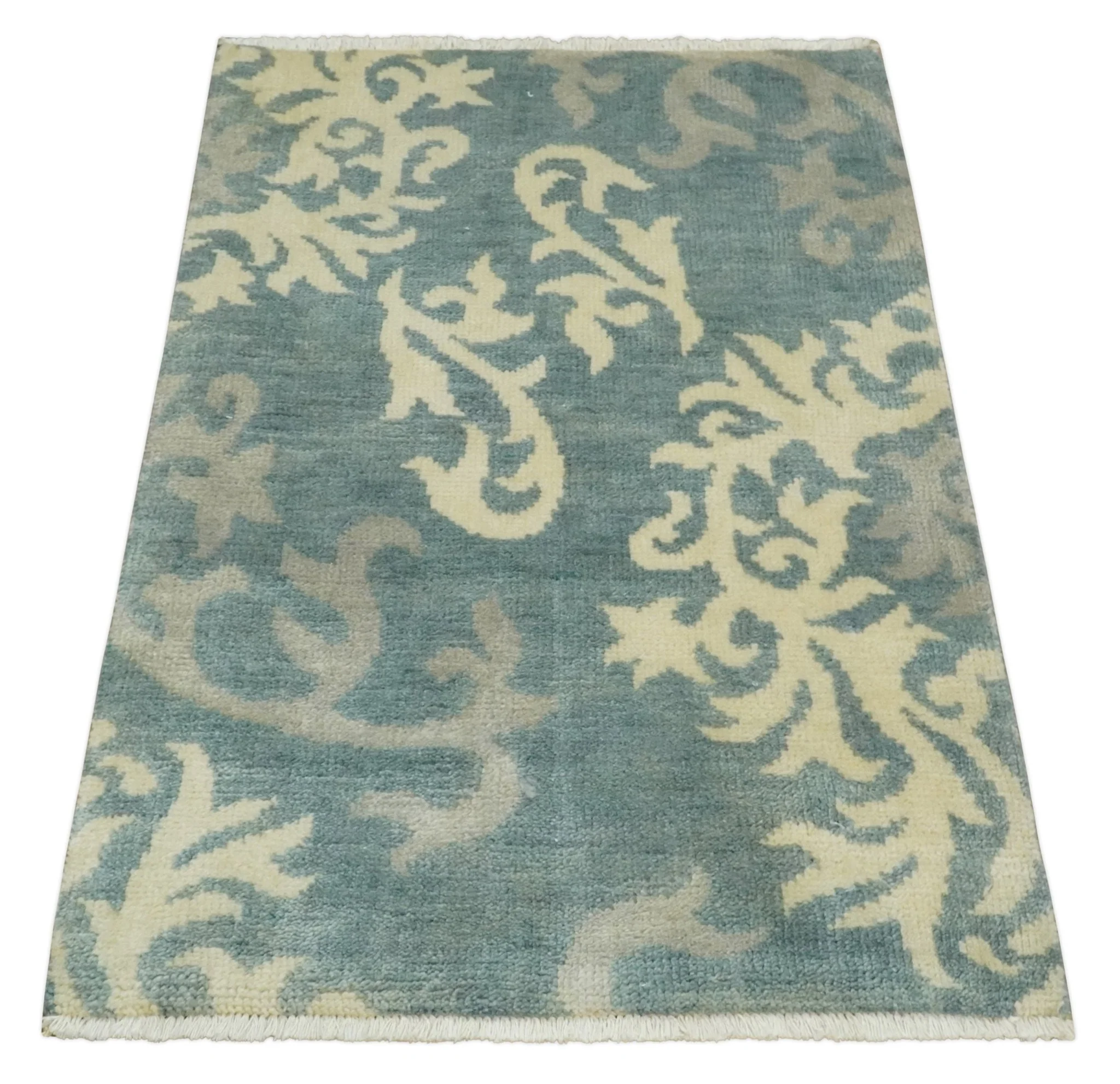 Beige and Gray 2x3 Hand Knotted Traditional Persian Oushak Wool Rug | N5923 - Image 9