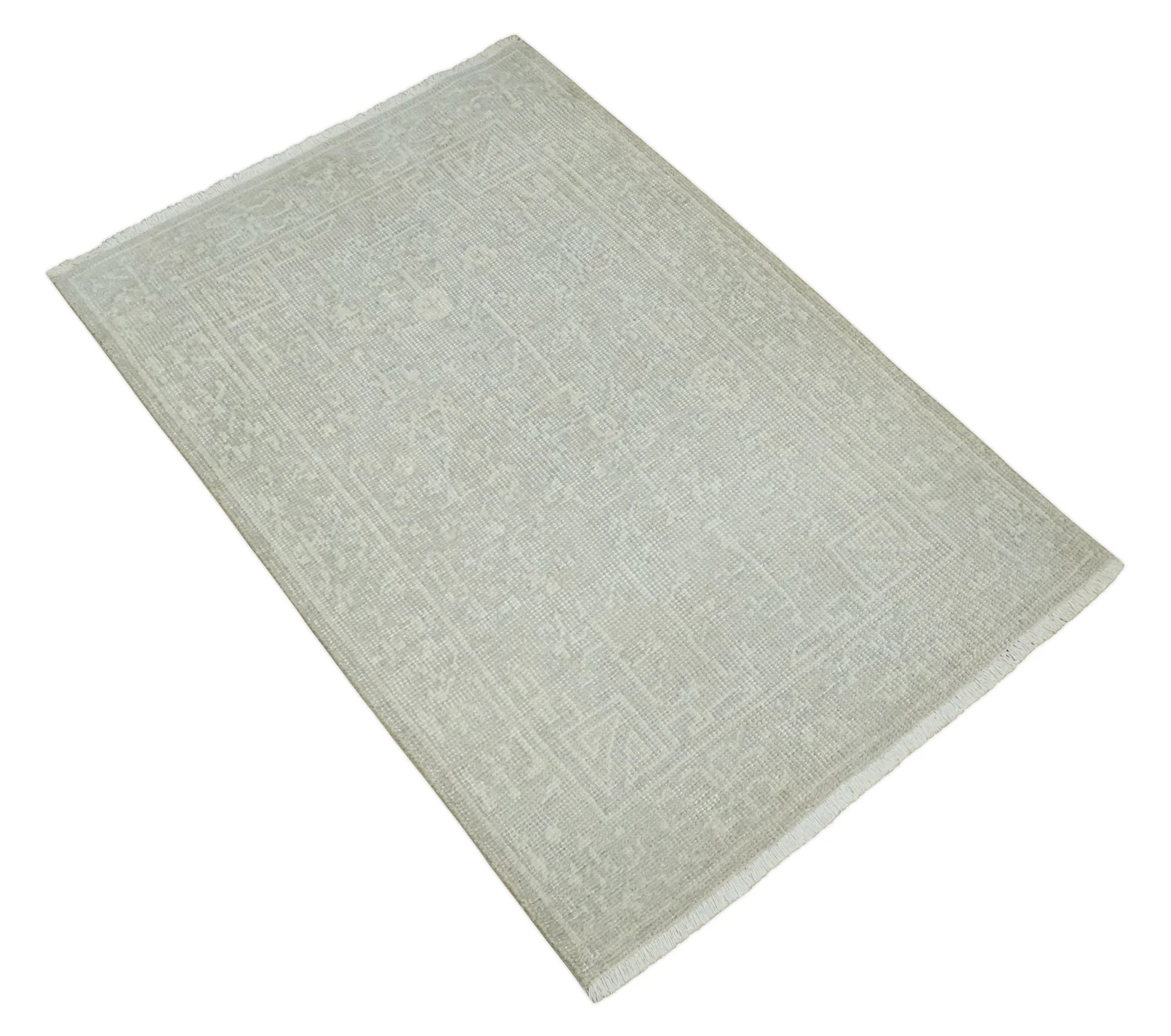 Hand Knotted 2x3 Beige and Ivory Traditional Persian Oushak Wool Rug | N6223 - Image 8