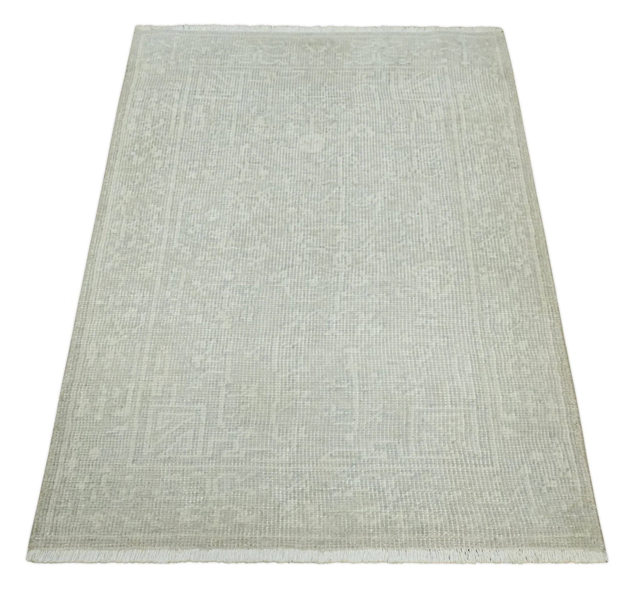 Hand Knotted 2x3 Beige and Ivory Traditional Persian Oushak Wool Rug | N6223 - Image 9
