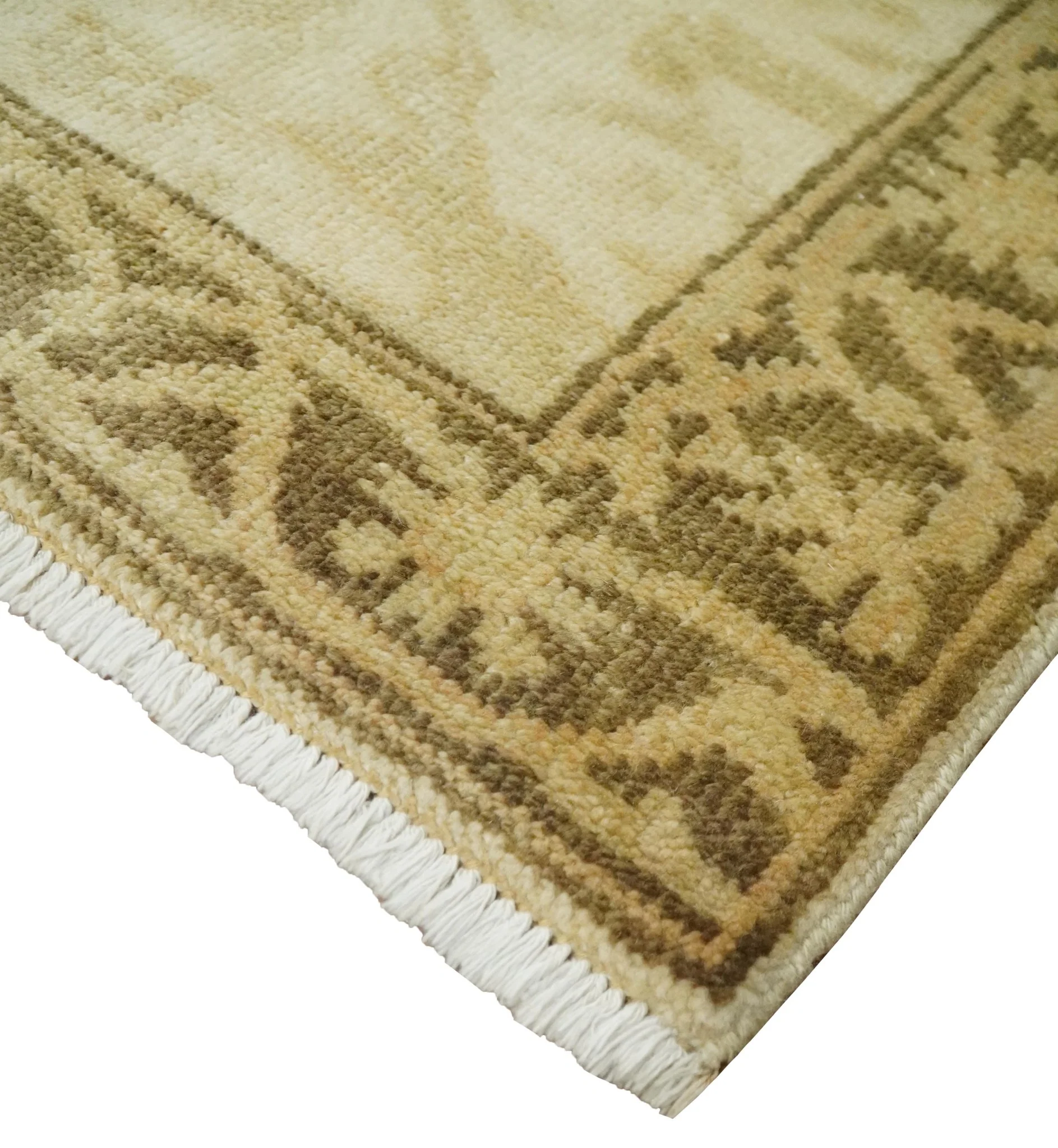 2x3 Hand Knotted Beige and Olive Traditional Persian Oushak Wool Rug | N323 - Image 3