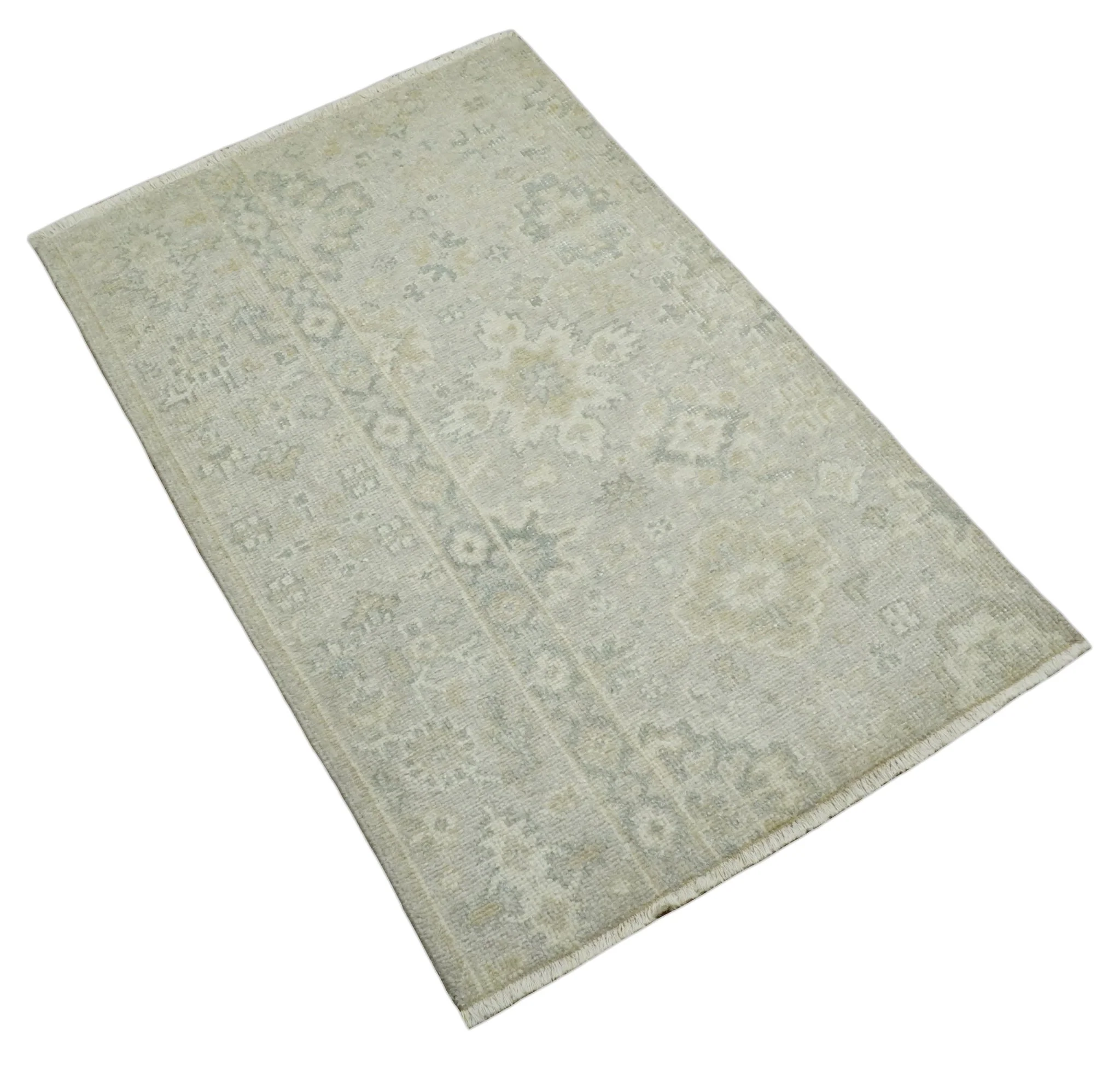 2x3 Hand Knotted Beige, Ivory and Gray Traditional Persian Oushak Wool Rug | N3123 - Image 6