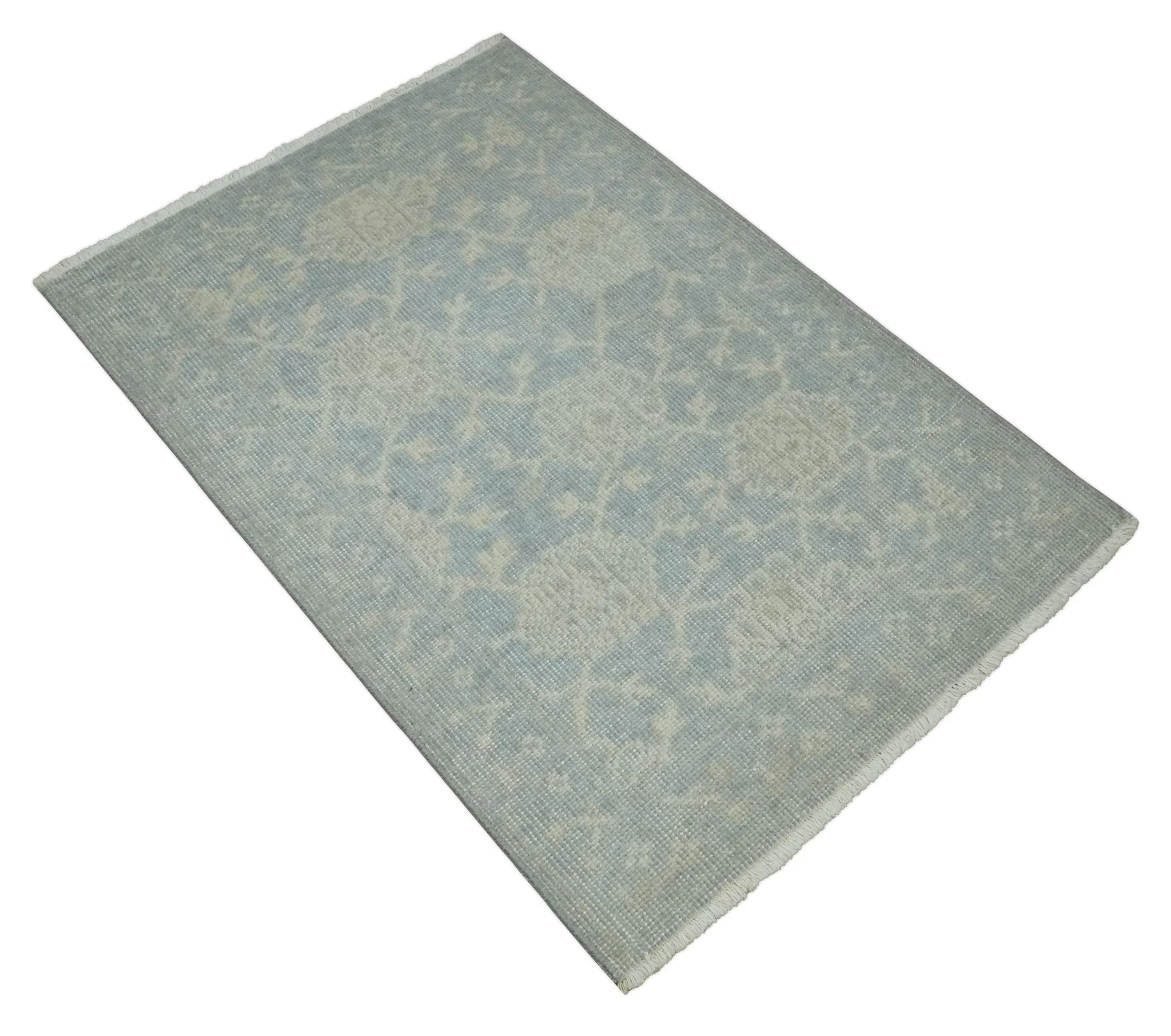 2x3 Hand Knotted Blue, Beige and Gray Traditional Persian Oushak Wool Rug | N7423 - Image 8