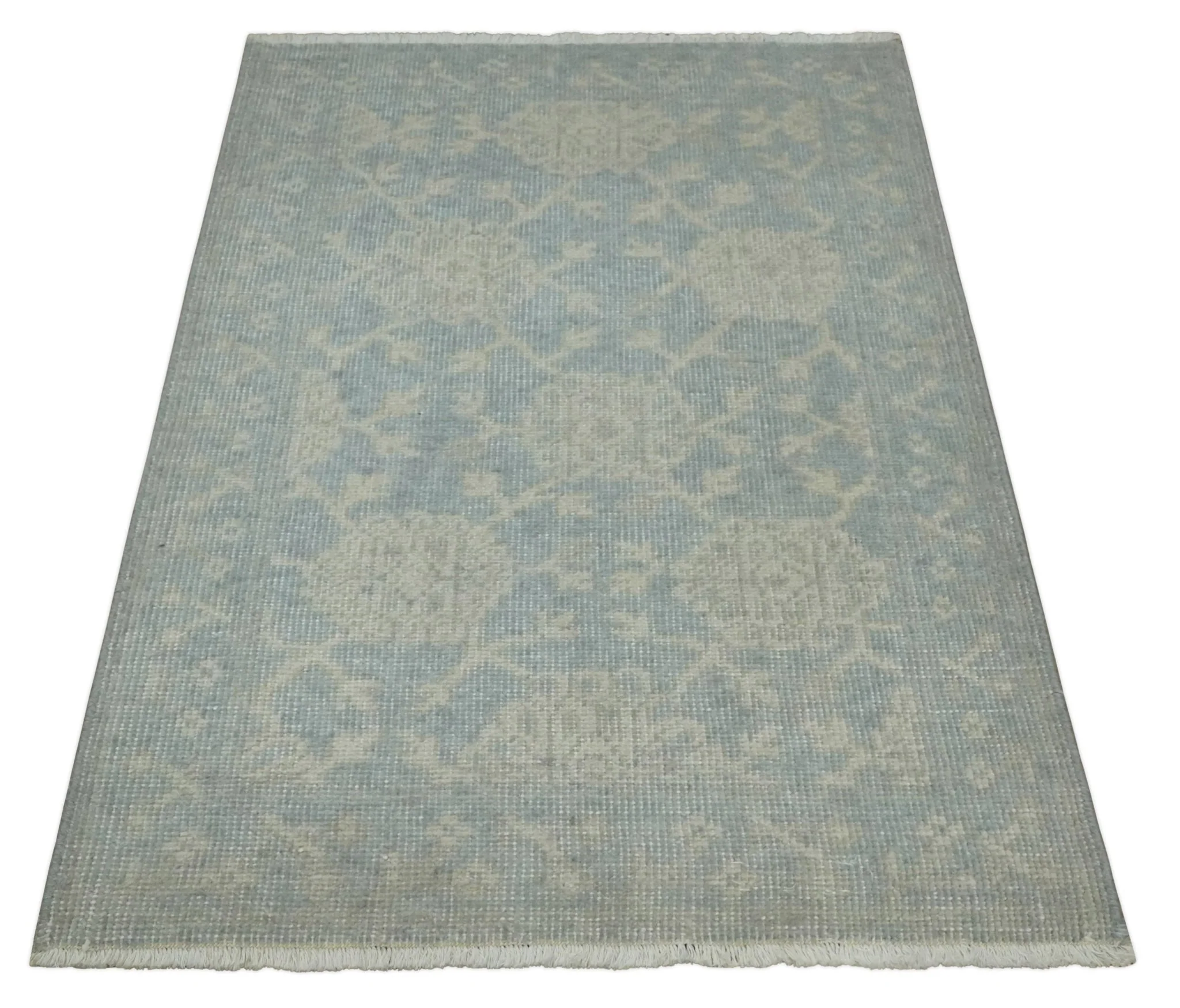 2x3 Hand Knotted Blue, Beige and Gray Traditional Persian Oushak Wool Rug | N7423 - Image 9