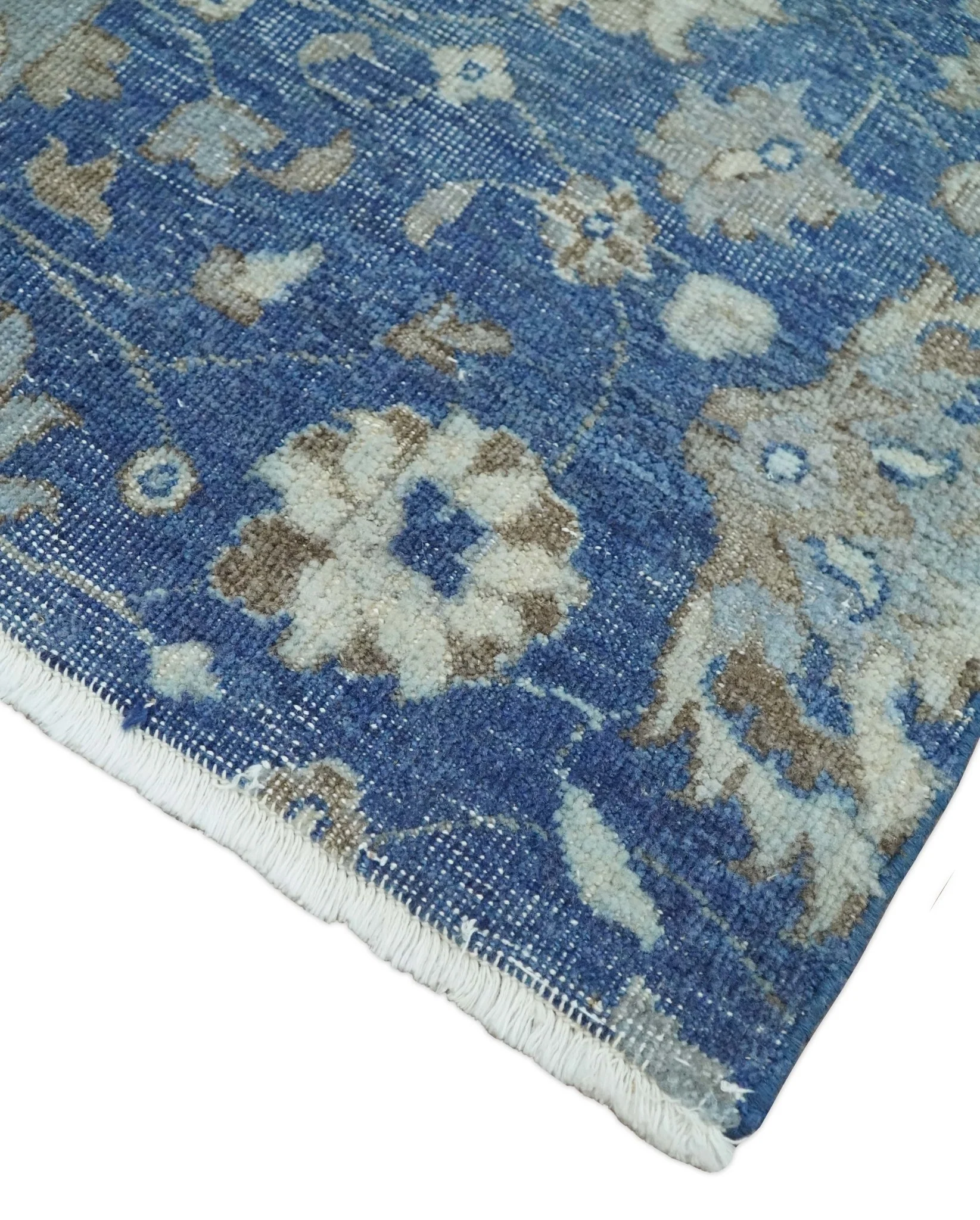 Vintage Hand Knotted 2x4 Blue, Ivory and Gray Traditional Oxidized Textured Persian Low Pile Wool Rug | N3424 - Image 2