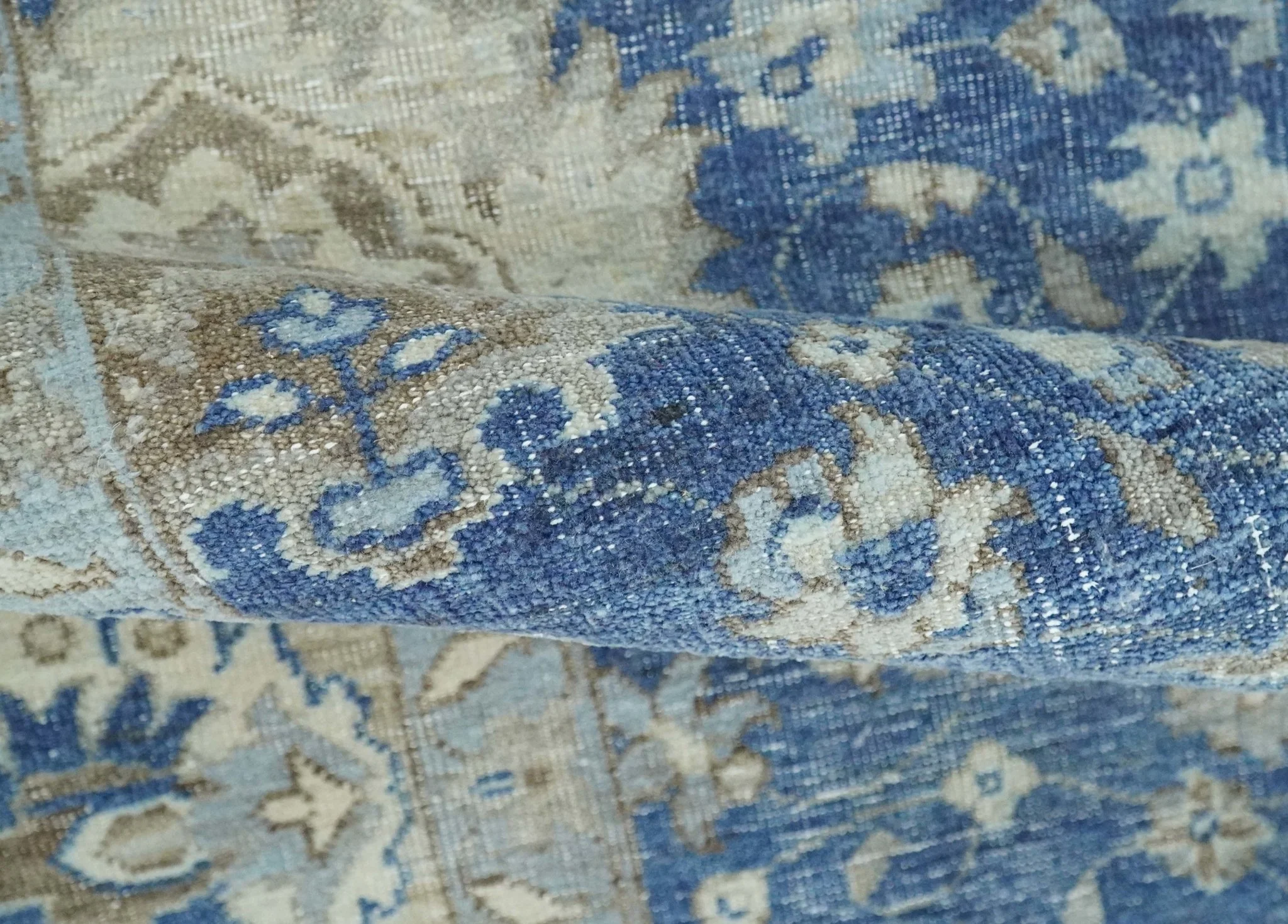 Vintage Hand Knotted 2x4 Blue, Ivory and Gray Traditional Oxidized Textured Persian Low Pile Wool Rug | N3424 - Image 3