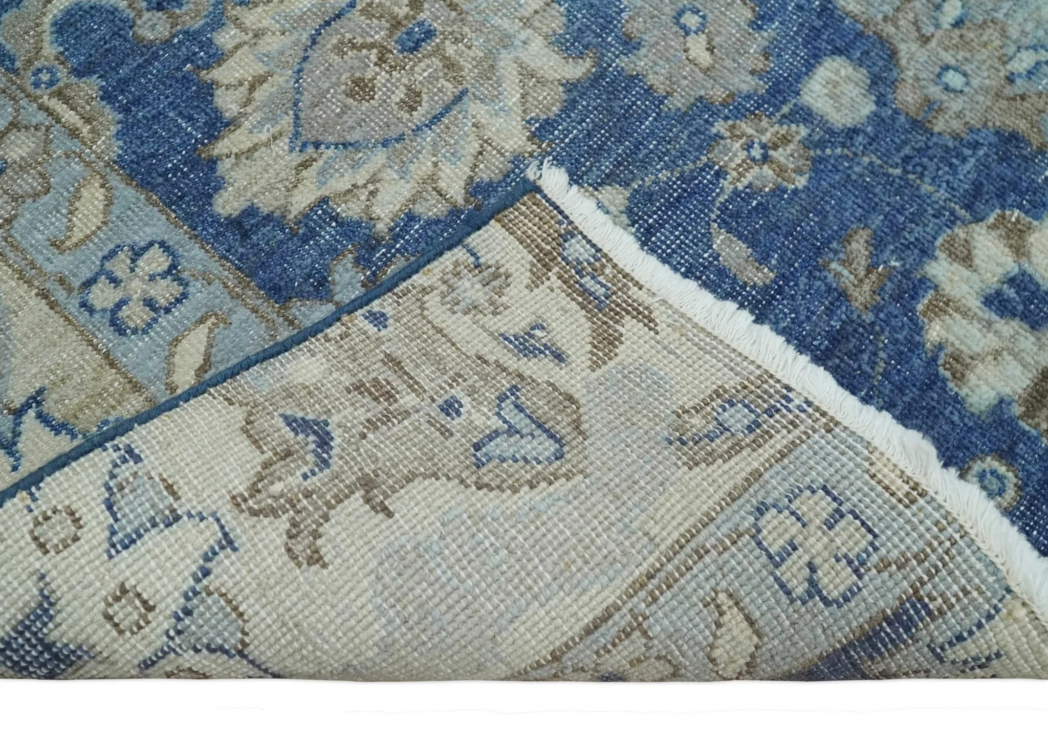 Vintage Hand Knotted 2x4 Blue, Ivory and Gray Traditional Oxidized Textured Persian Low Pile Wool Rug | N3424 - Image 5