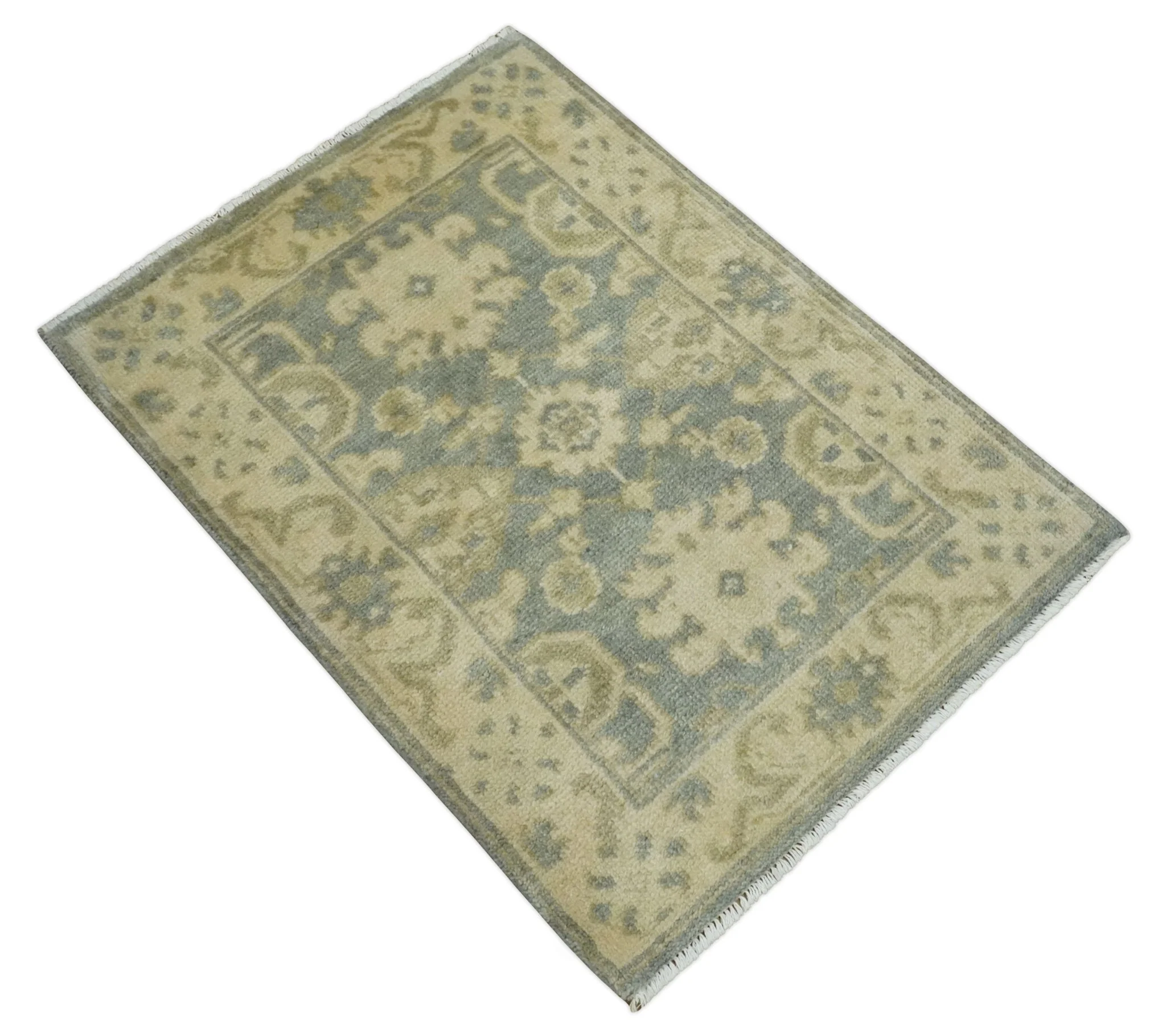 2x3 Hand Knotted Gray and Beige Traditional Persian Oushak Wool Rug | N7223 - Image 8