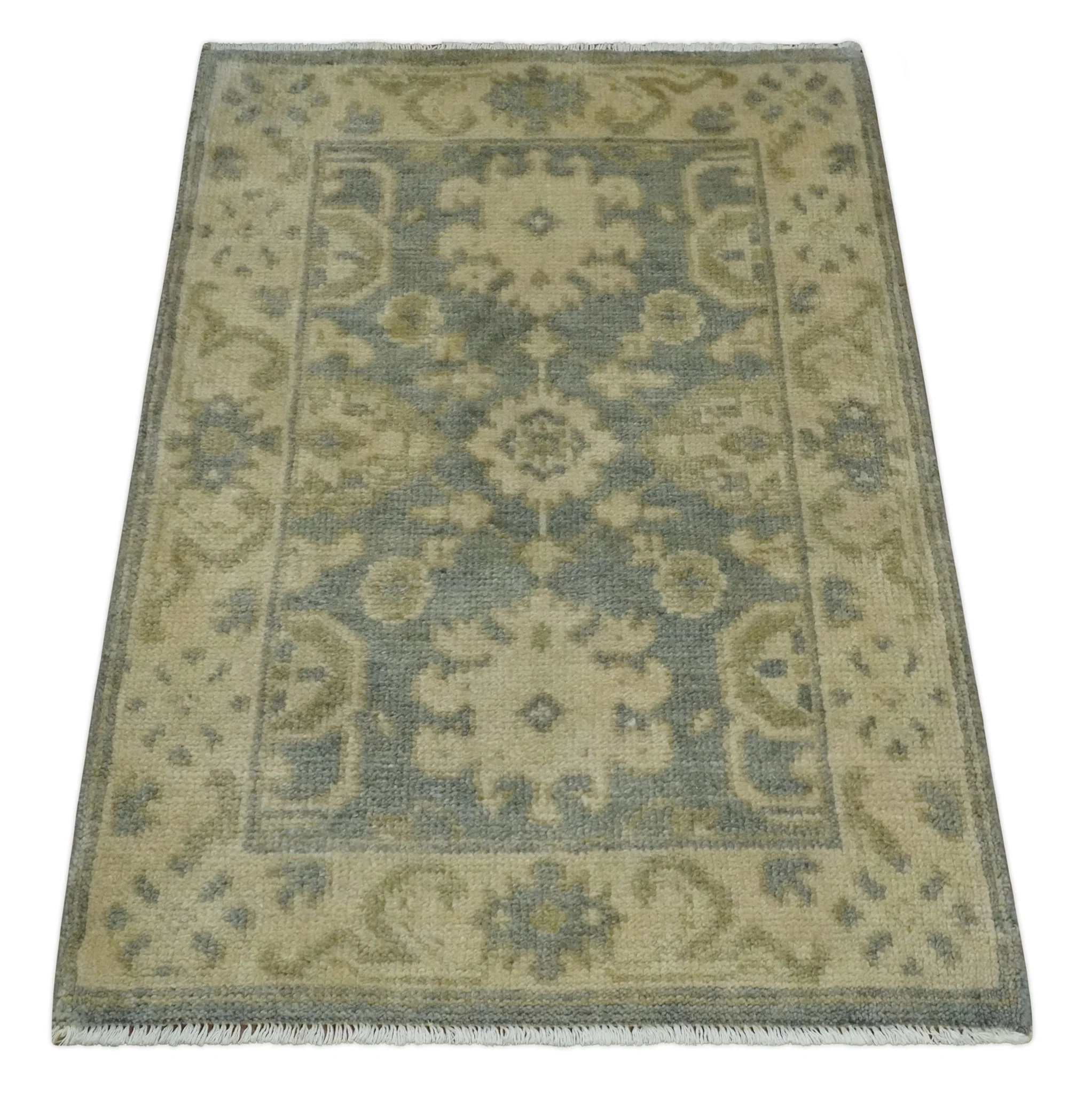 2x3 Hand Knotted Gray and Beige Traditional Persian Oushak Wool Rug | N7223 - Image 9