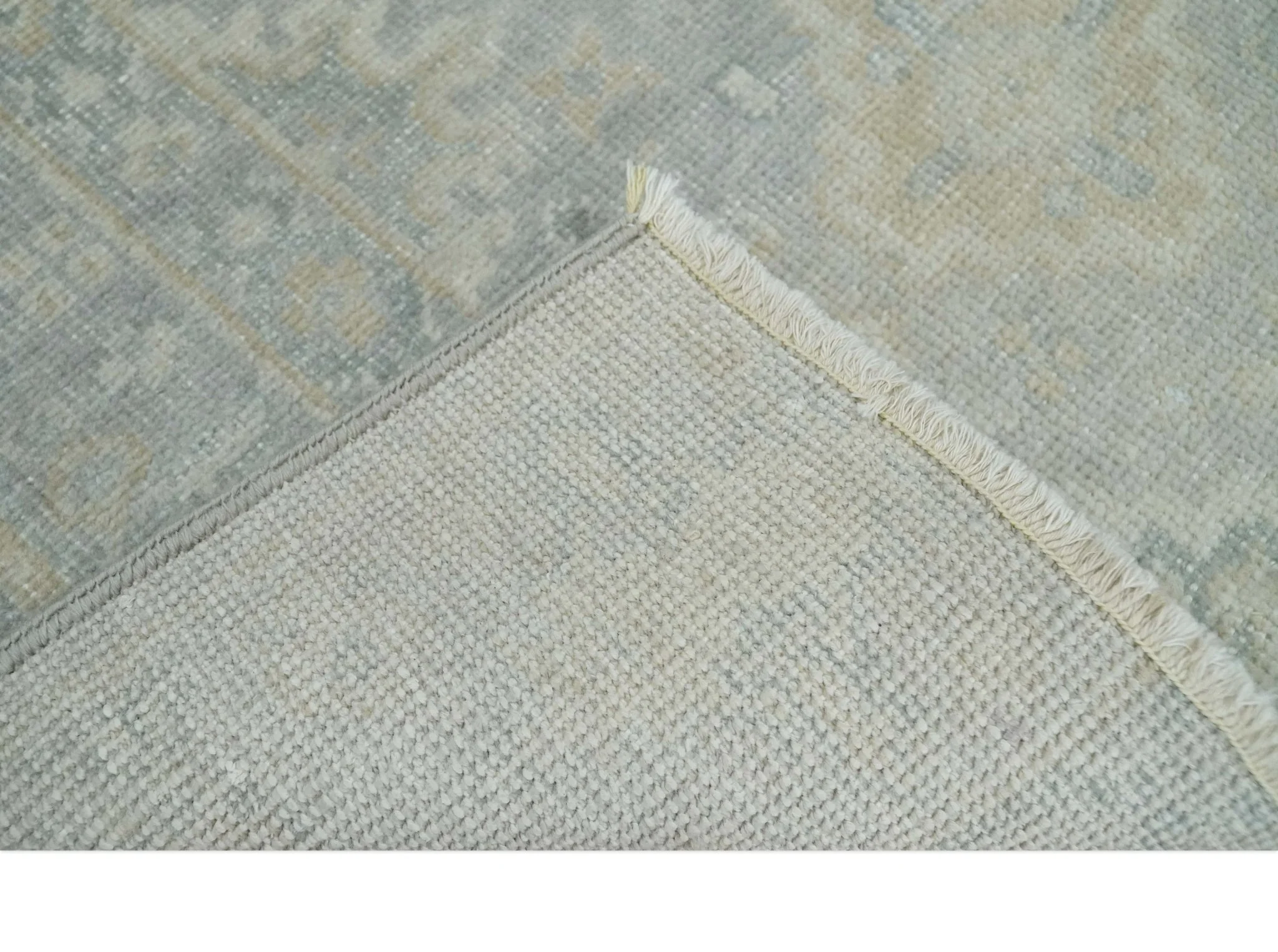 Low Pile 2x3 Hand Knotted Gray, Beige and Ivory Traditional Oushak Wool Rug - Image 5