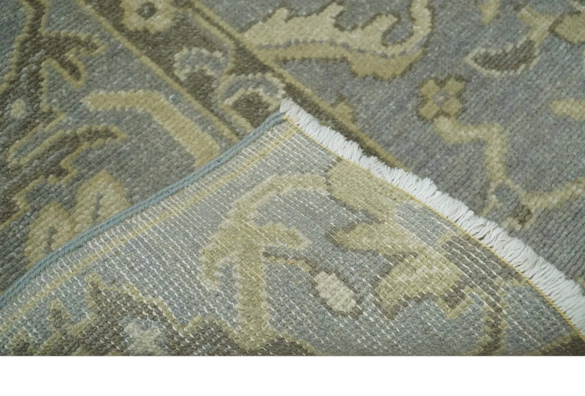 2x3 Hand Knotted Gray, Beige and Olive Traditional Persian Oushak Wool Rug | N5123 - Image 4