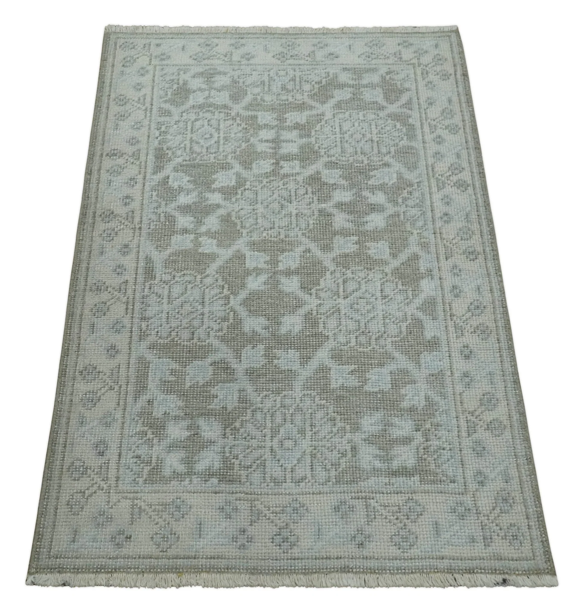 2x3 Hand Knotted Gray, Ivory and Silver Traditional Persian Oushak Wool Rug | N6323 - Image 8