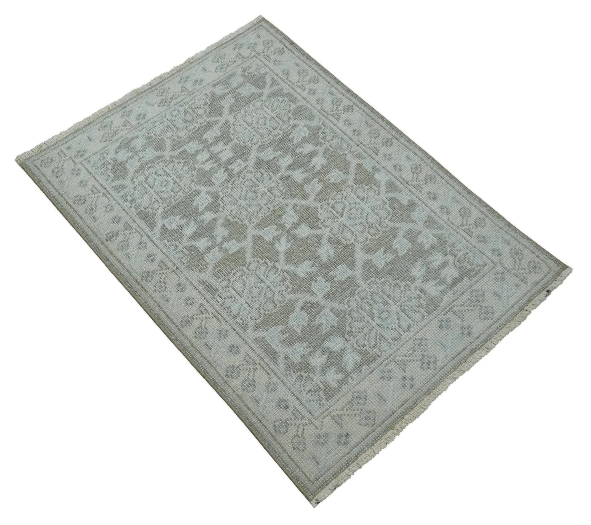 2x3 Hand Knotted Gray, Ivory and Silver Traditional Persian Oushak Wool Rug | N6323 - Image 9