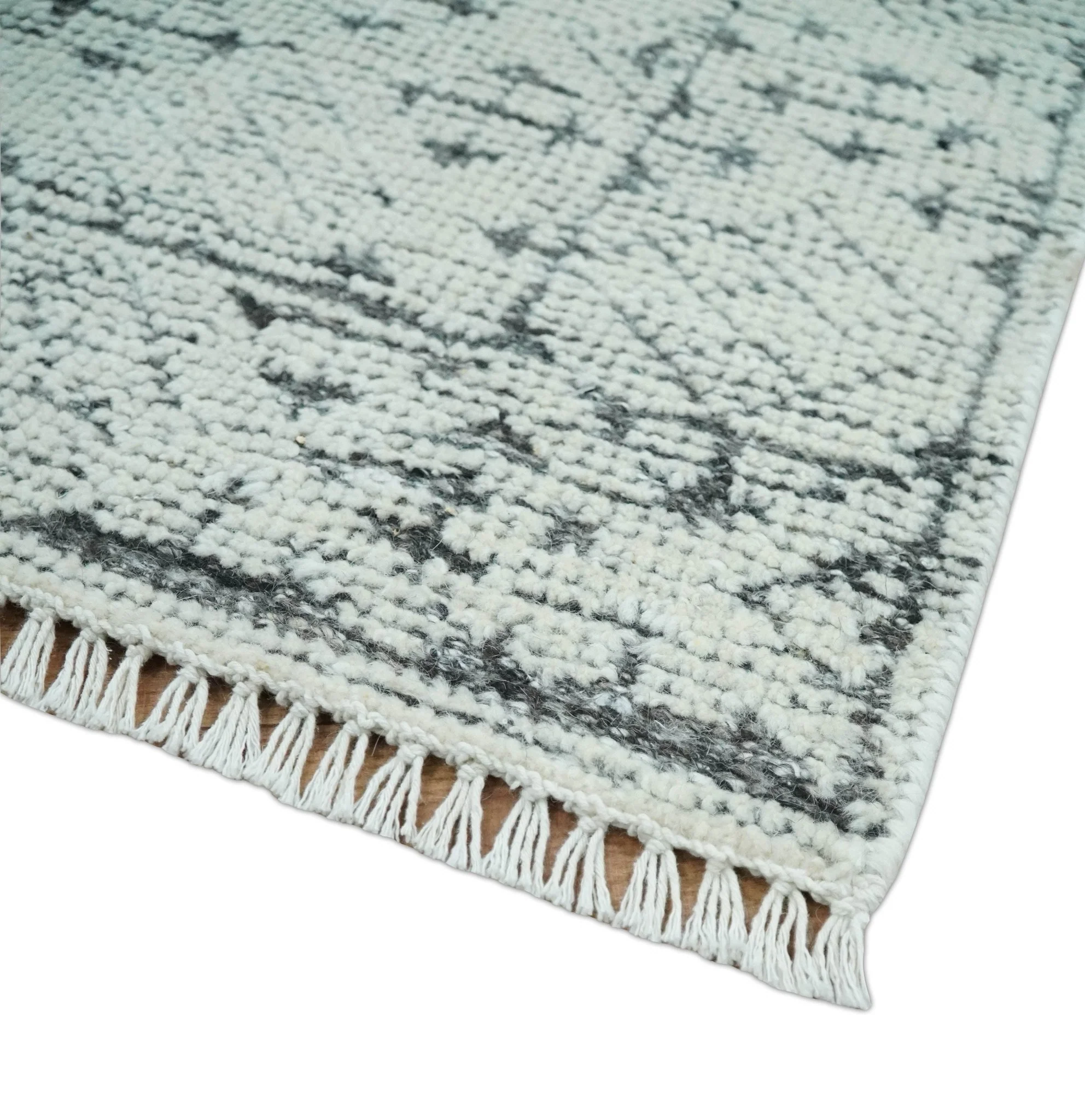 Contemporary Tribal 2x3 Hand Knotted Ivory and Charcoal Wool Rug - Image 3