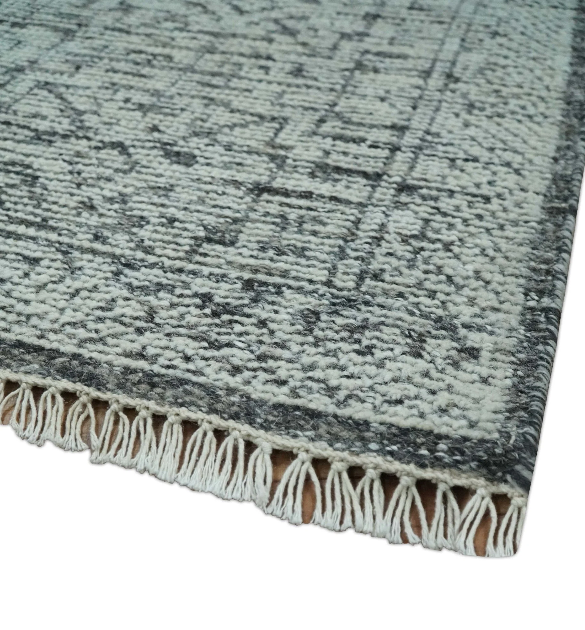 Small Entryway 2x3 Hand Knotted Ivory and Charcoal Tribal Conteporary Wool Rug - Image 3