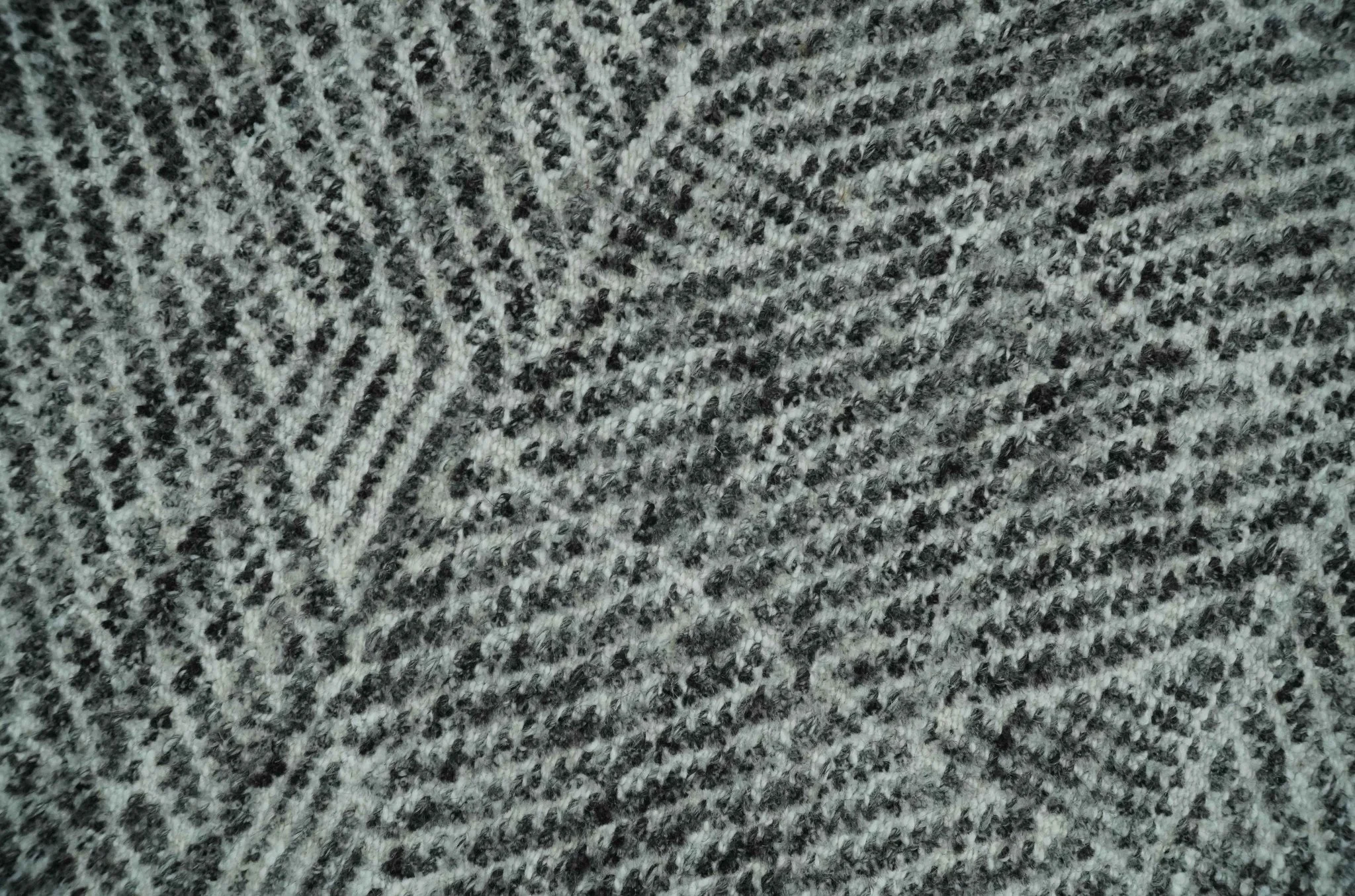 2x3 Hand Knotted Ivory and Charcoal Geometrical Design Wool Area Rug - Image 2